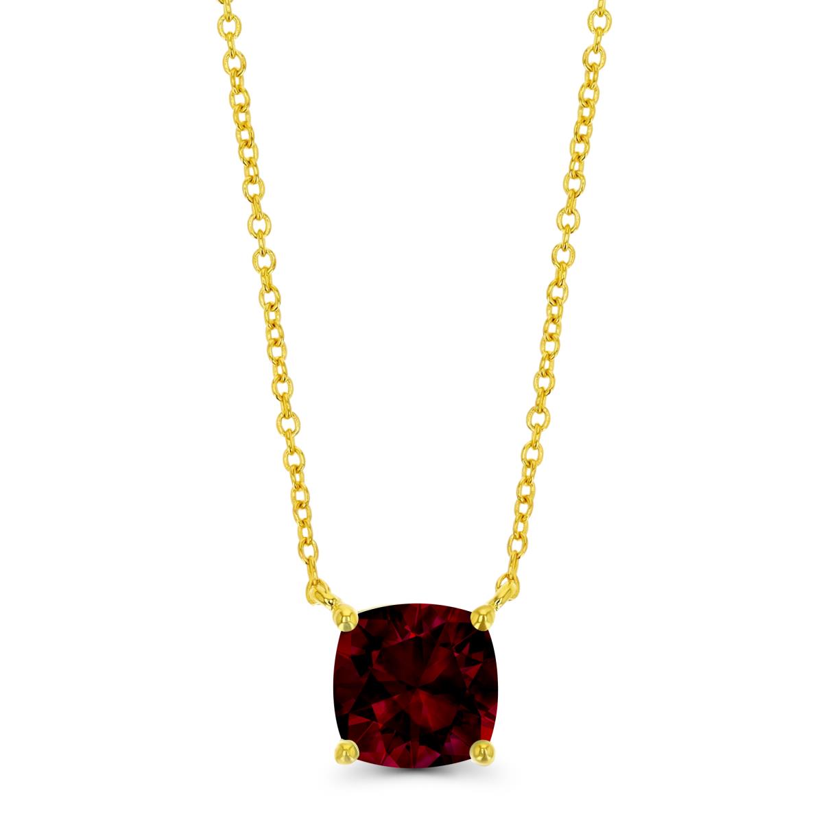 14K Yellow & 6mm Cushion Ct. Garnet Solitaire 16+2" Necklace
