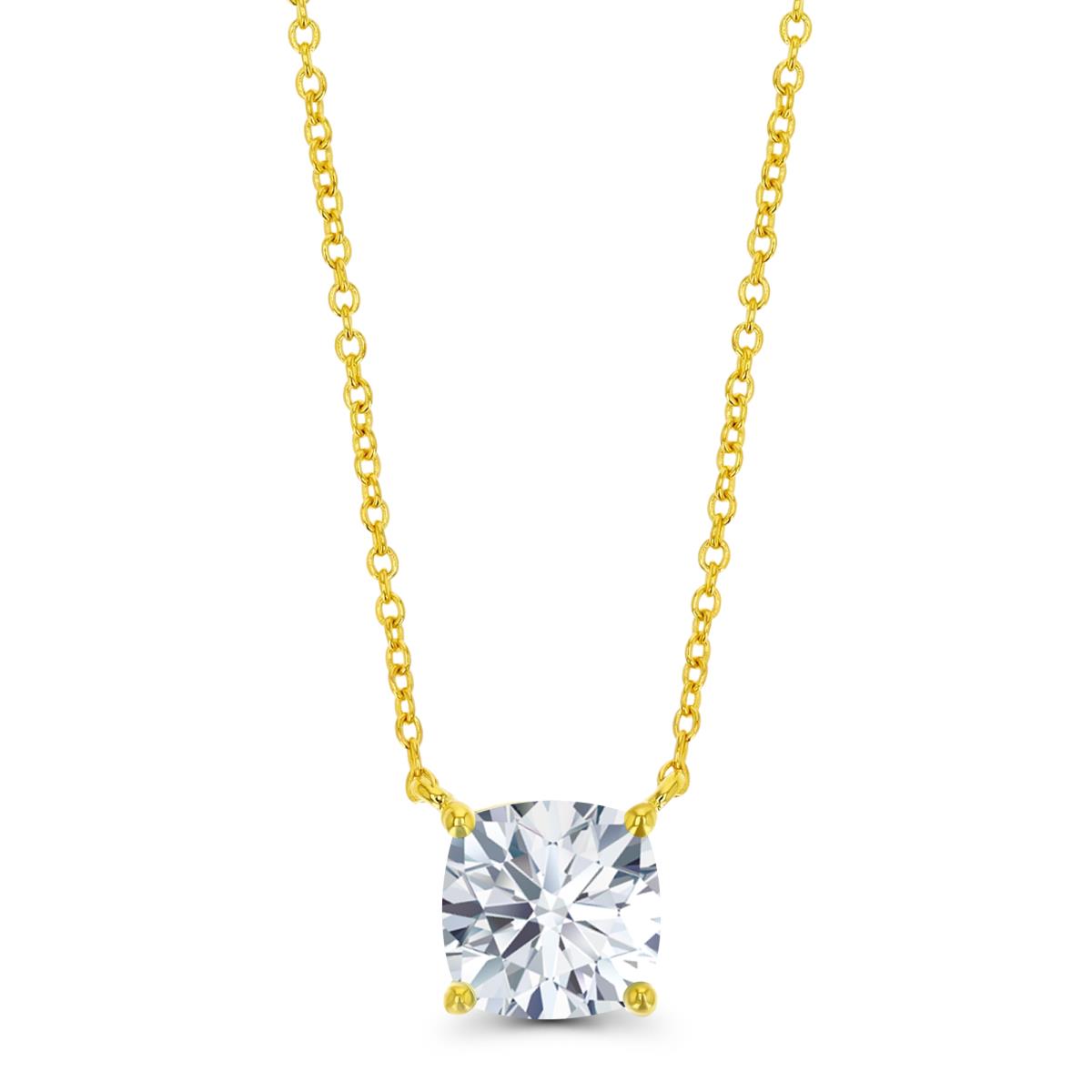 14K Yellow & 6mm Cushion Ct. Cr. White Sapphire Solitaire 16+2" Necklace