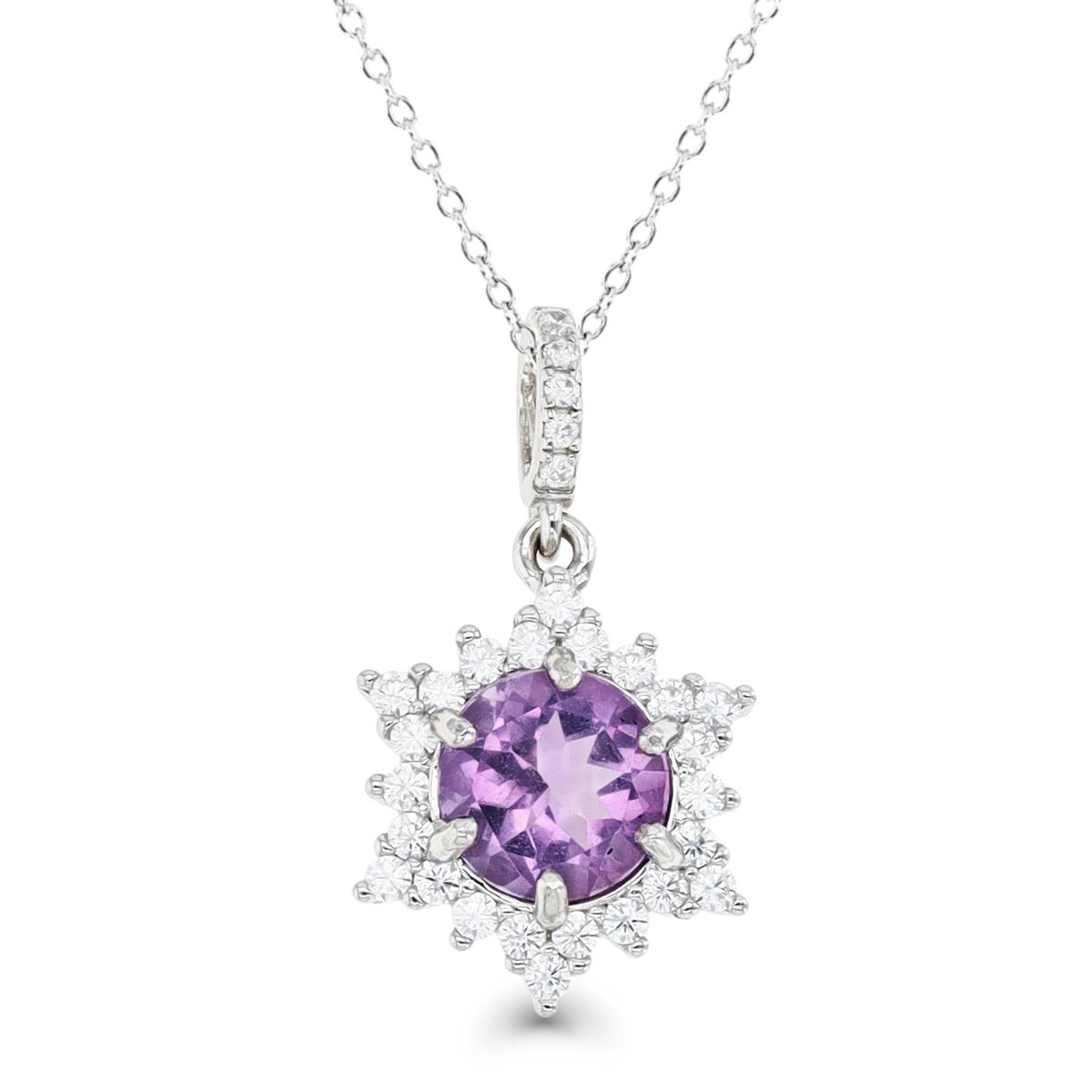 Sterling Silver Rhodium 25X8MM Rose De France & Cr White Sapphire Dangling Star 18'' Necklace
