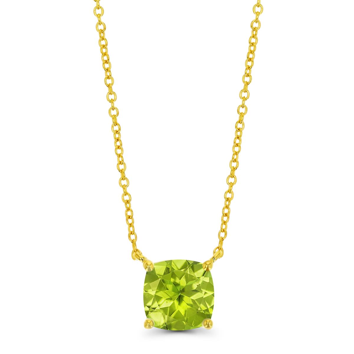14K Yellow & 6mm Cushion Ct. Peridot Solitaire 16+2" Necklace