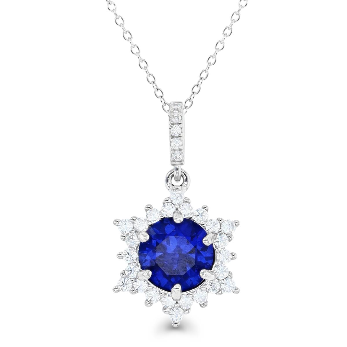 Sterling Silver Rhodium 25X8MM Cr Blue Sapphire & Cr White Sapphire Dangling Star 18'' Necklace