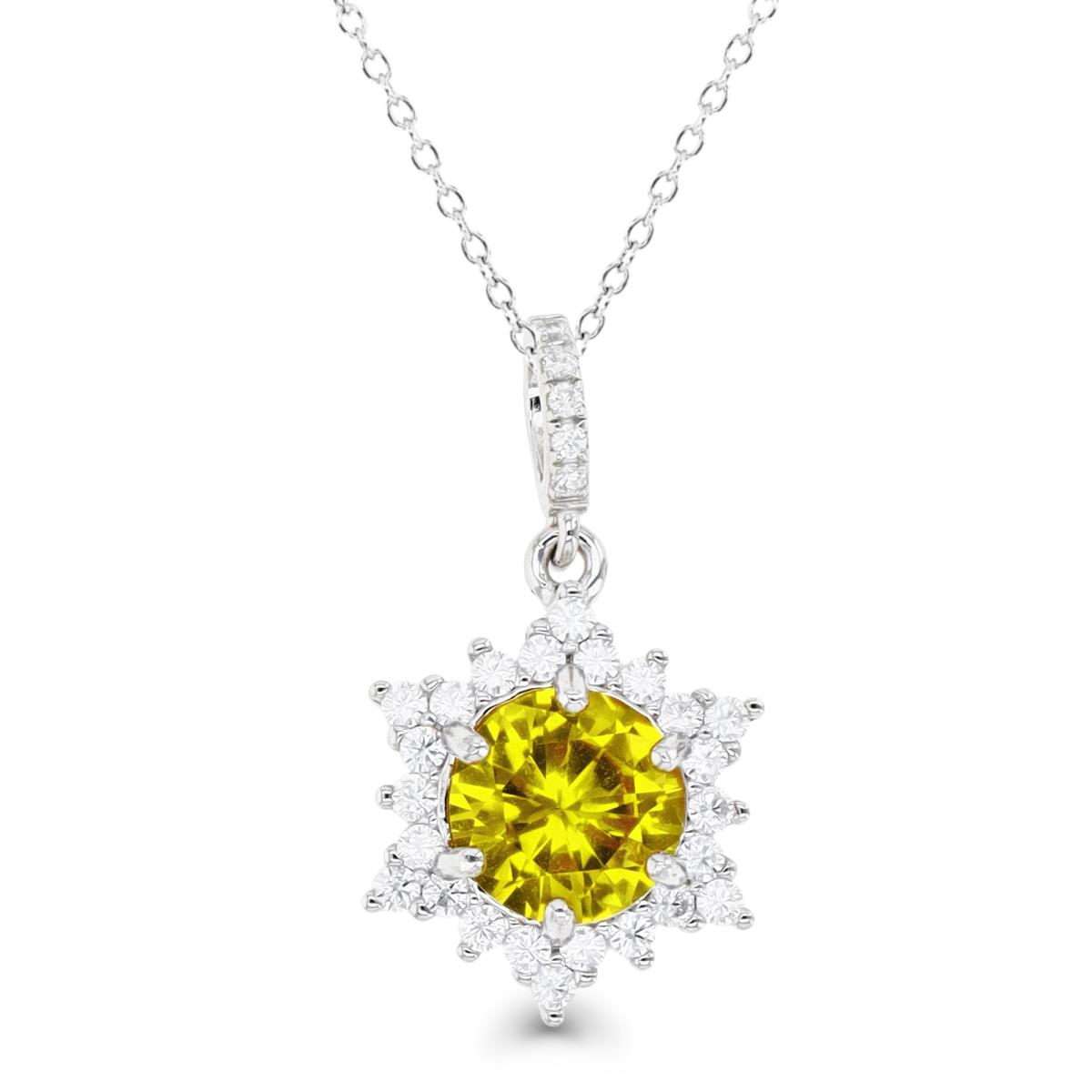 Sterling Silver Rhodium 25X8MM Cr Yellow Sapphire & Cr White Sapphire Dangling Star 18'' Necklace