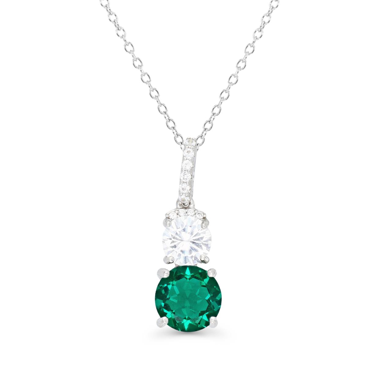 Sterling Silver Rhodium 25X8MM Cr Emerald & Cr White Sapphire 18'' Necklace