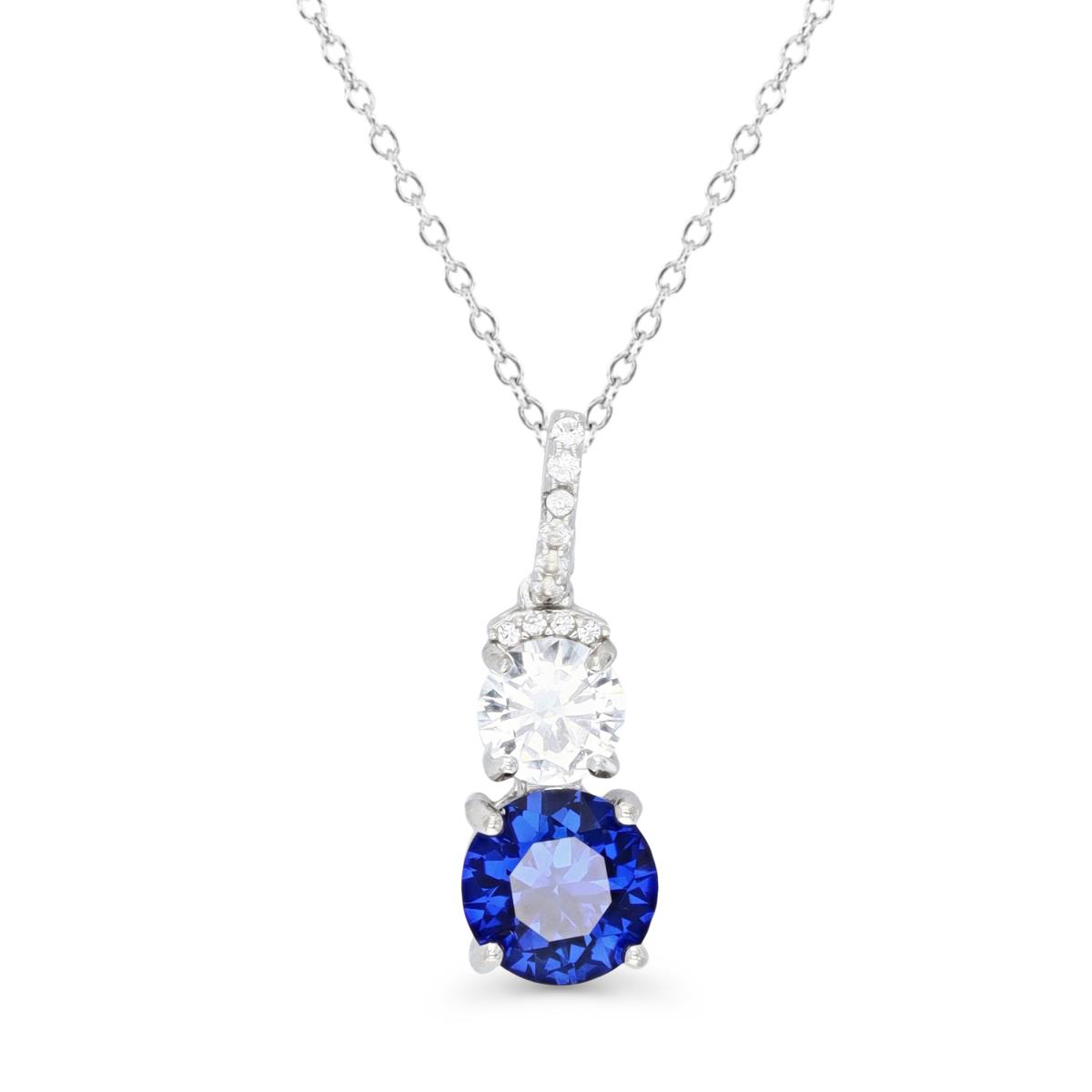 Sterling Silver Rhodium 25X8MM Cr Blue Sapphire & Cr White Sapphire 18'' Necklace
