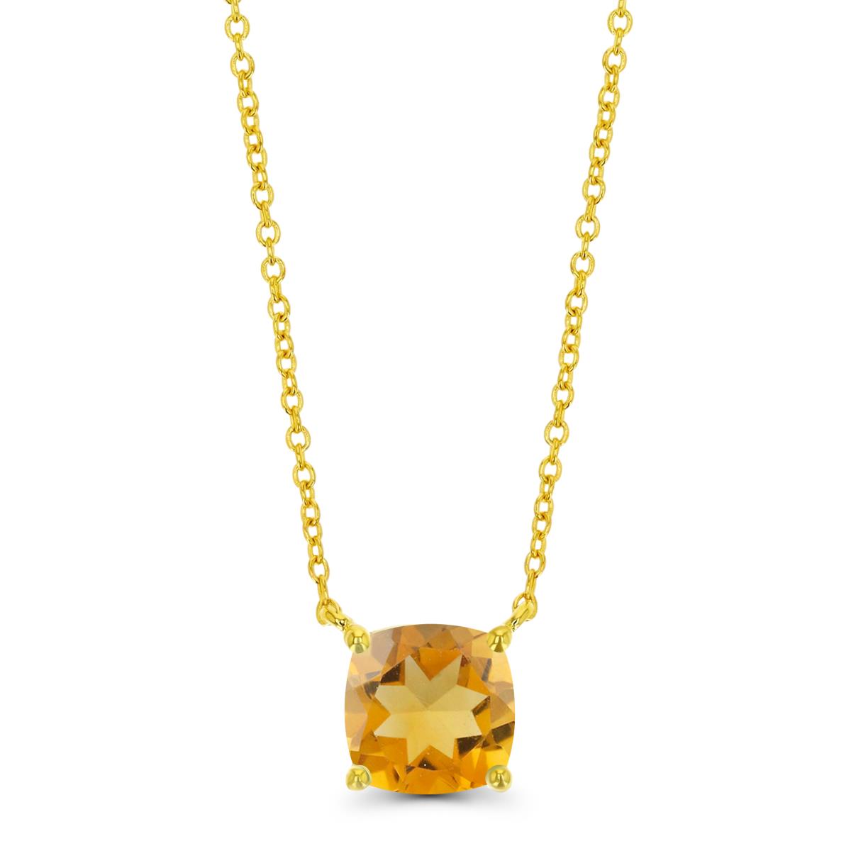 14K Yellow & 6mm Cushion Ct. Cr. Citrine Solitaire 16+2" Necklace