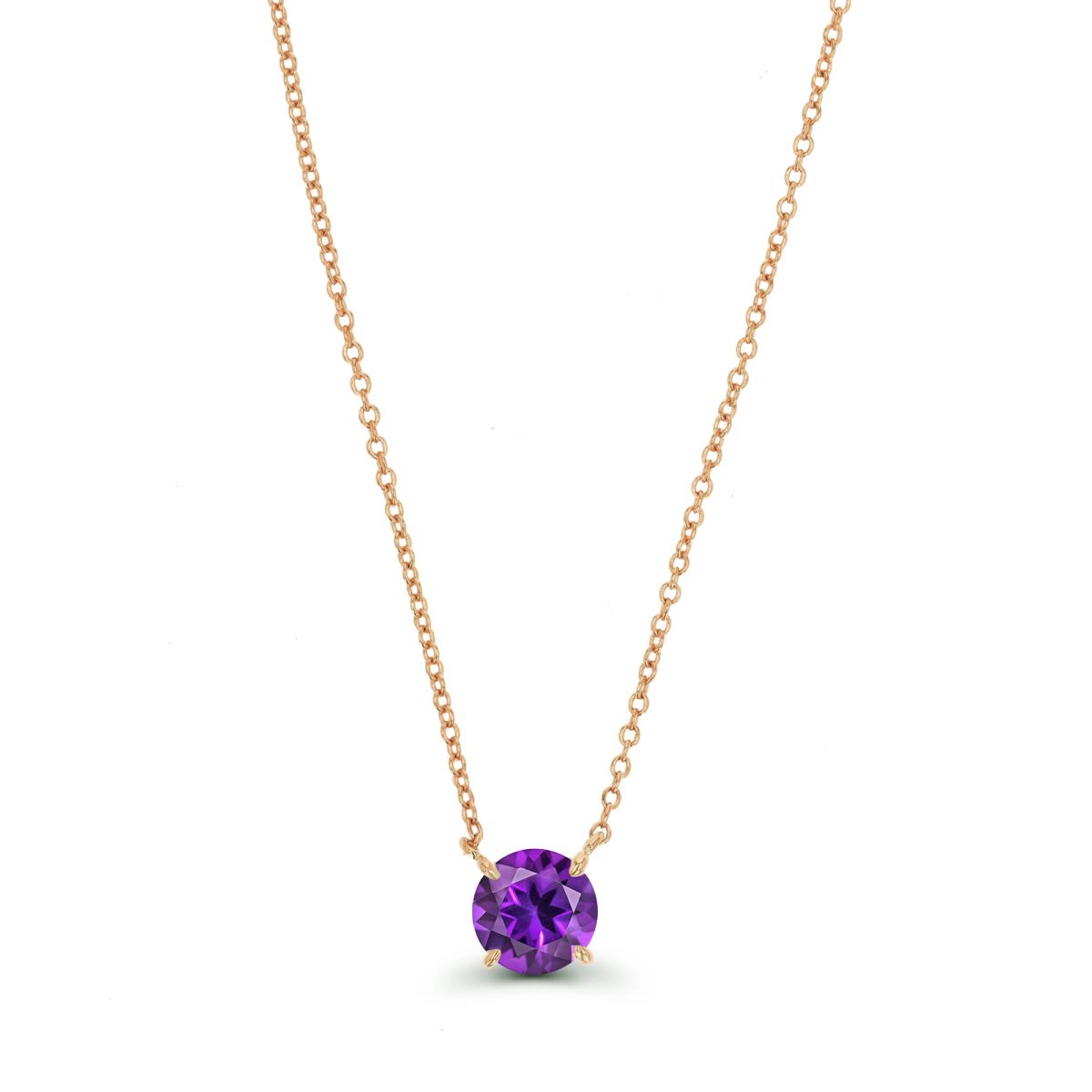 14K Rose & 6MM RD Ct. Amethyst Solitaire 16+2" Necklace