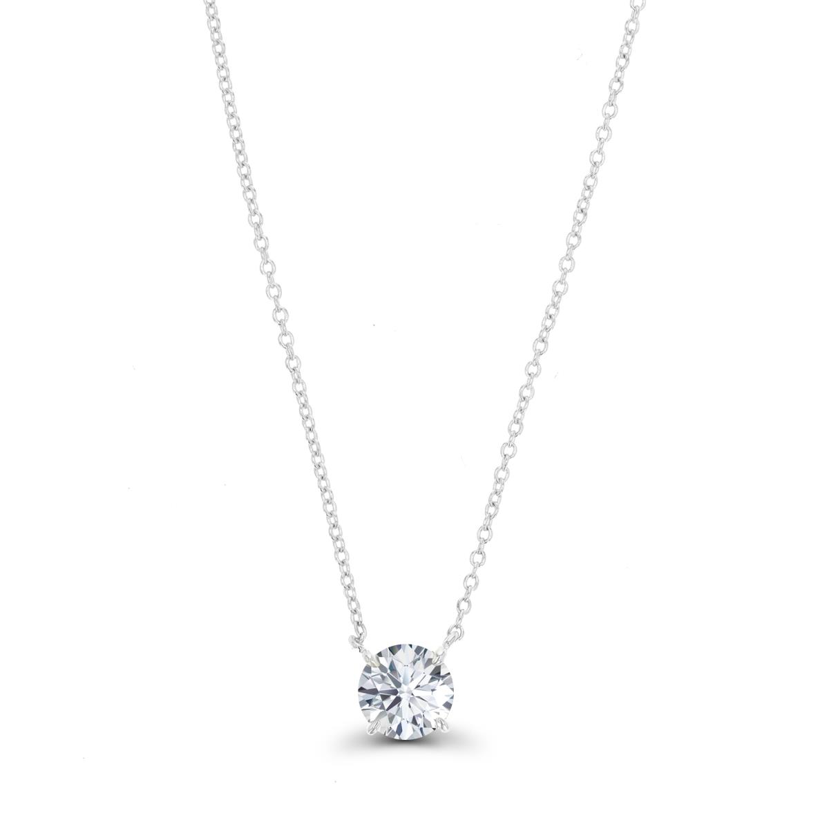 14K White & 6MM RD Ct. Cr. White Sapphire Solitaire 16+2" Necklace