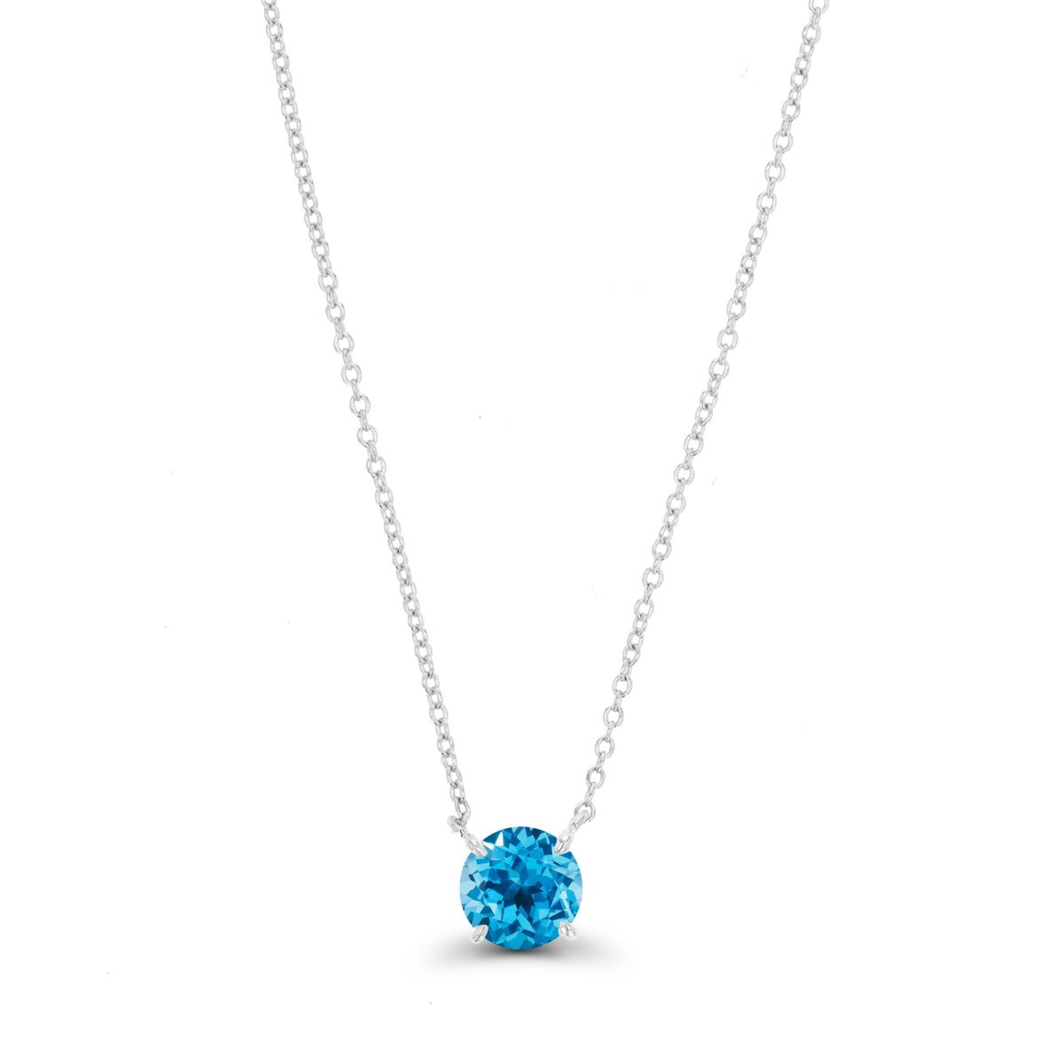 14K White & 6MM RD Ct. Blue Topaz Solitaire 16+2" Necklace