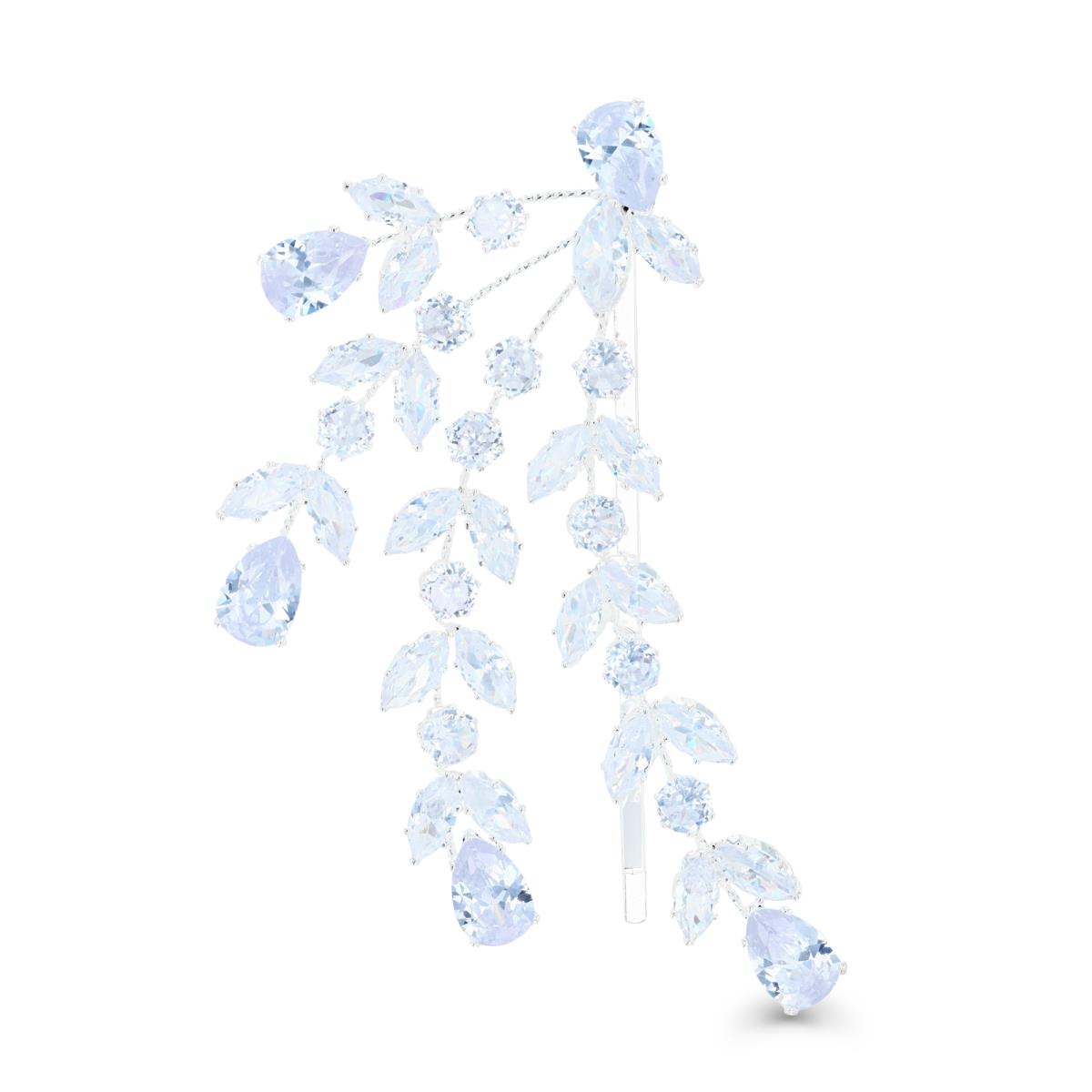 Brass Silver Plated & White CZ Floral Bridal Hair Pin