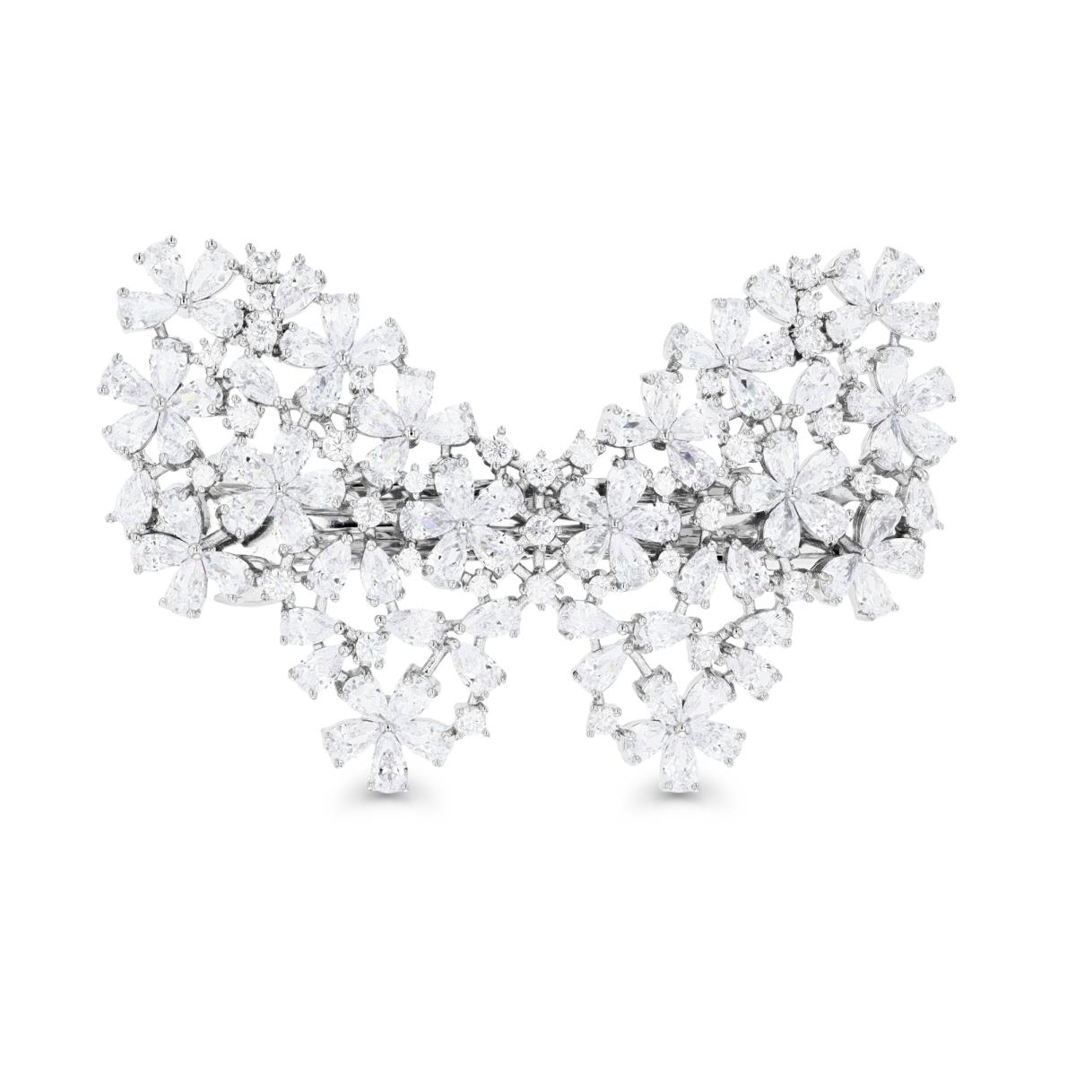 Brass Silver Plated & White CZ  Bridal Butterfly Barrette
