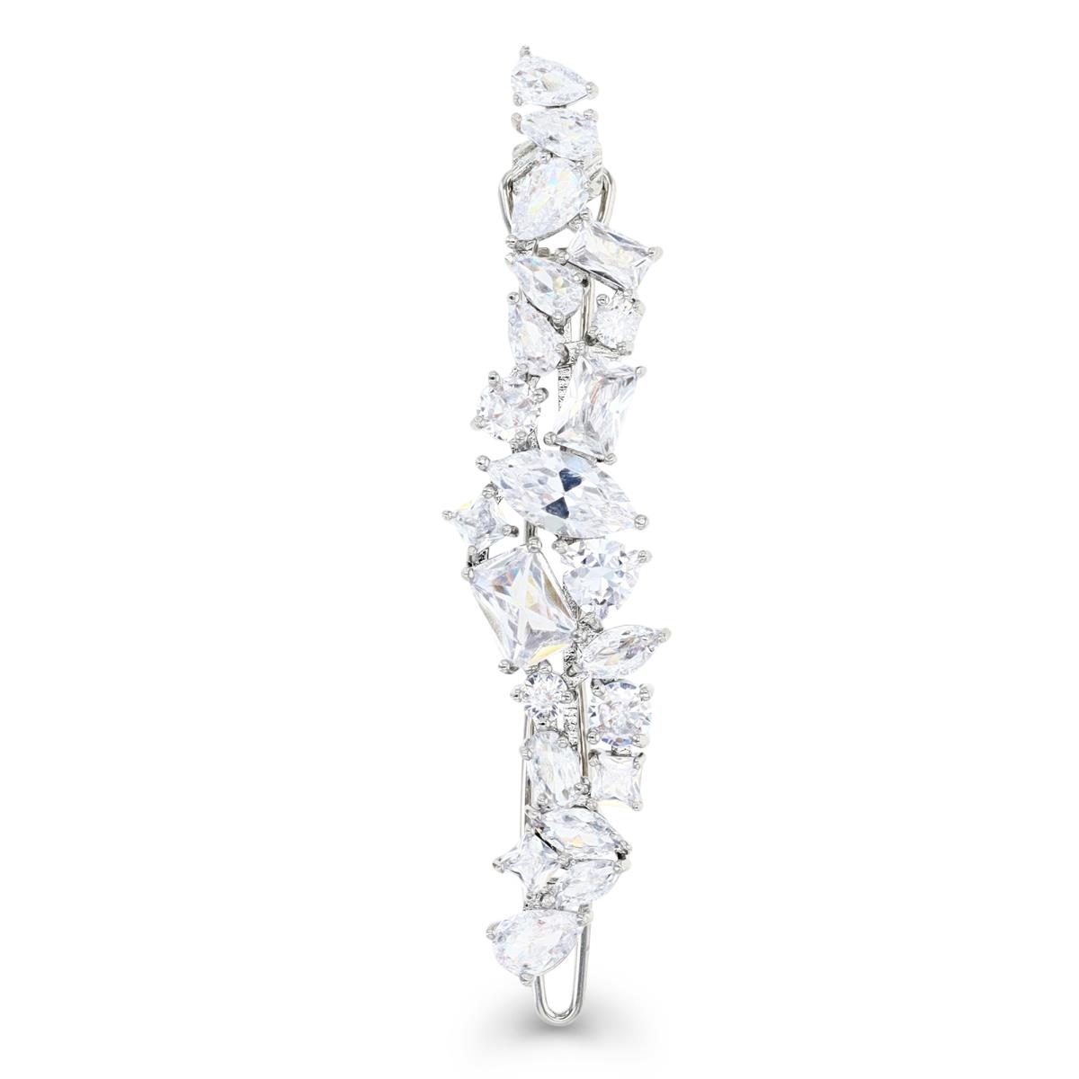 Brass Silver Plated & White CZ Bridal Hair Barrette