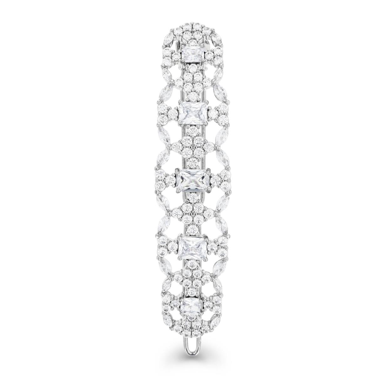 Brass Silver Plated & White CZ Bridal Hair Barrette