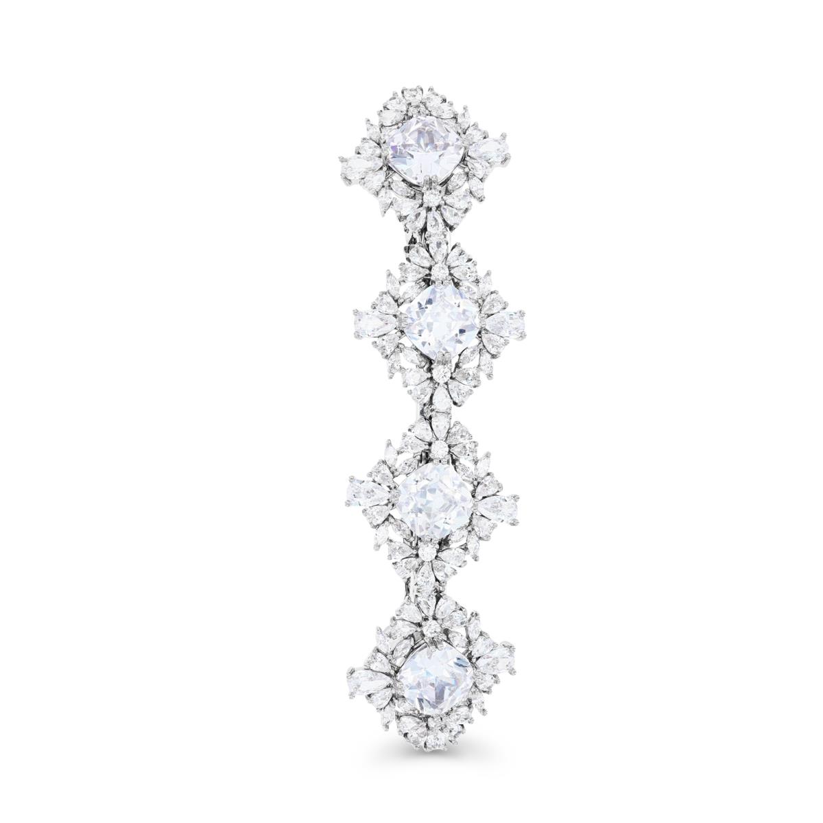 Brass Silver Plated & White CZ Floral Bridal Hair Barrette
