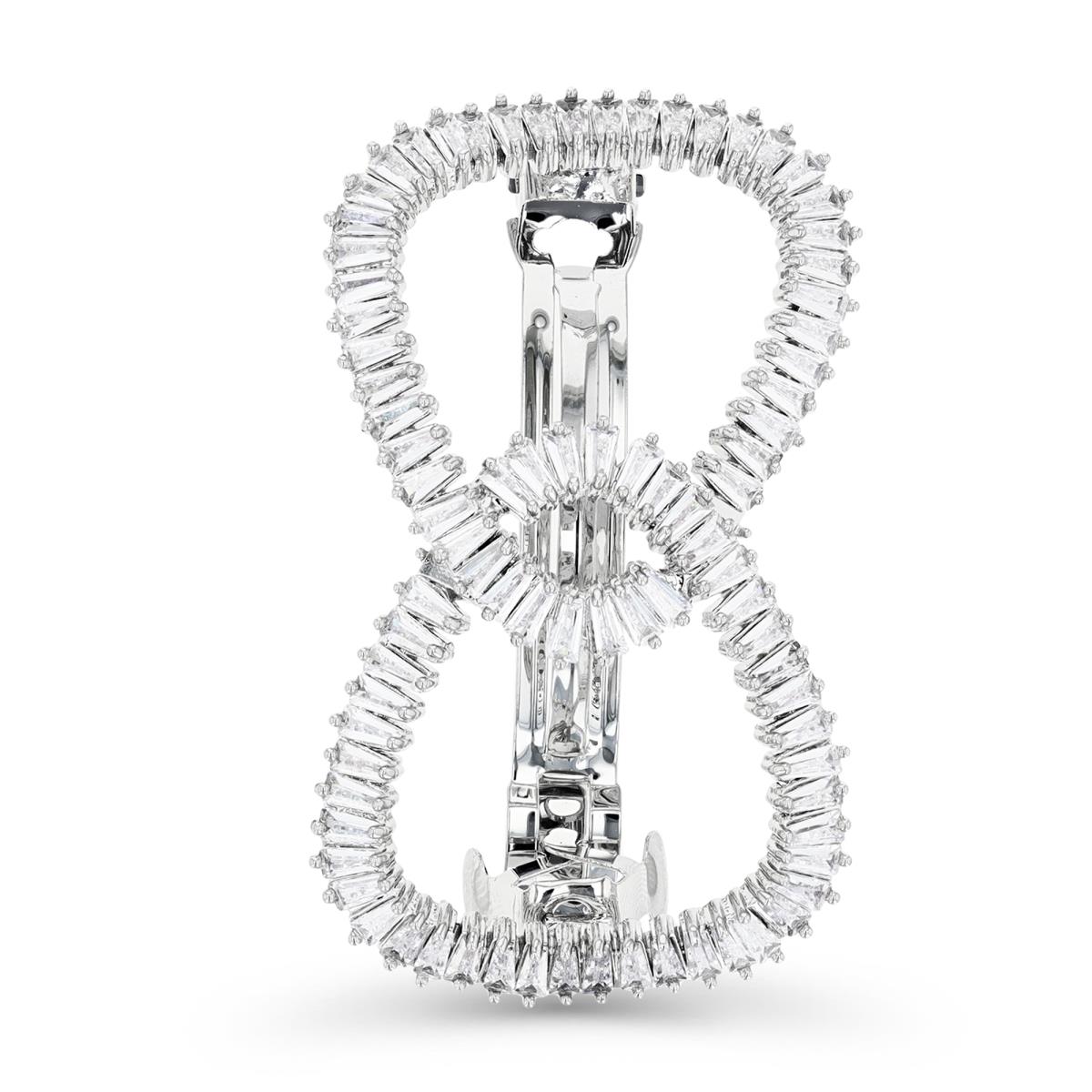 Brass Silver Plated & White CZ Bridal Bow Hair Barrette