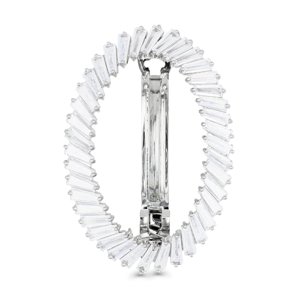 Brass Silver Plated & White CZ Oval Bridal Hair Barrette