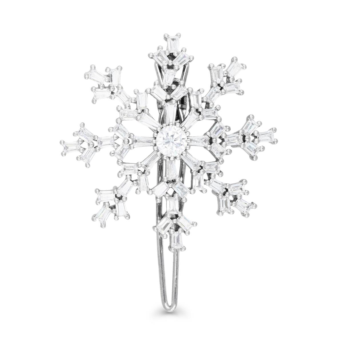 Brass Silver Plated & White CZ Snowflake Bridal Hair Barrette