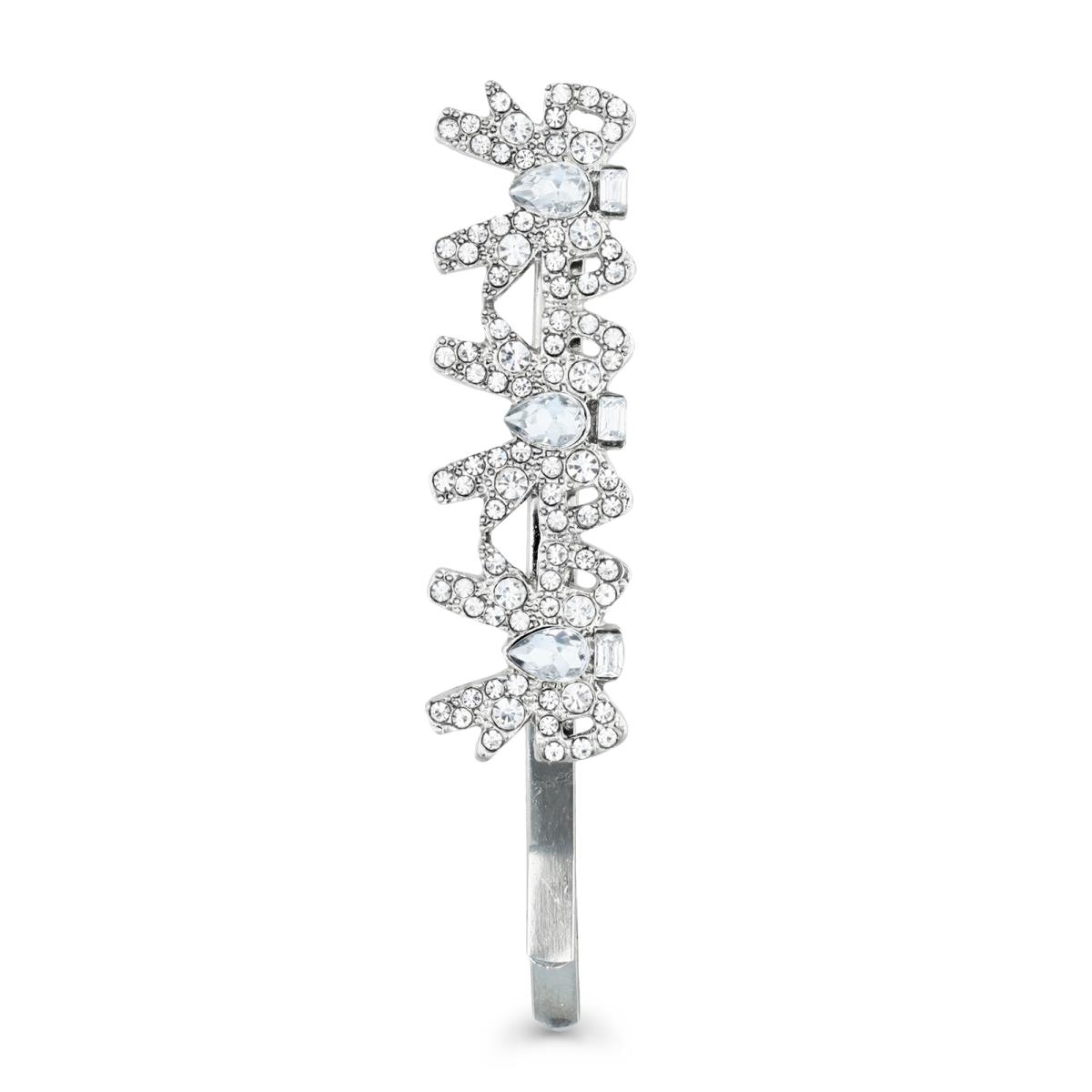 Brass Silver Plated & White CZ 3 Bows Bridal Hair Pin