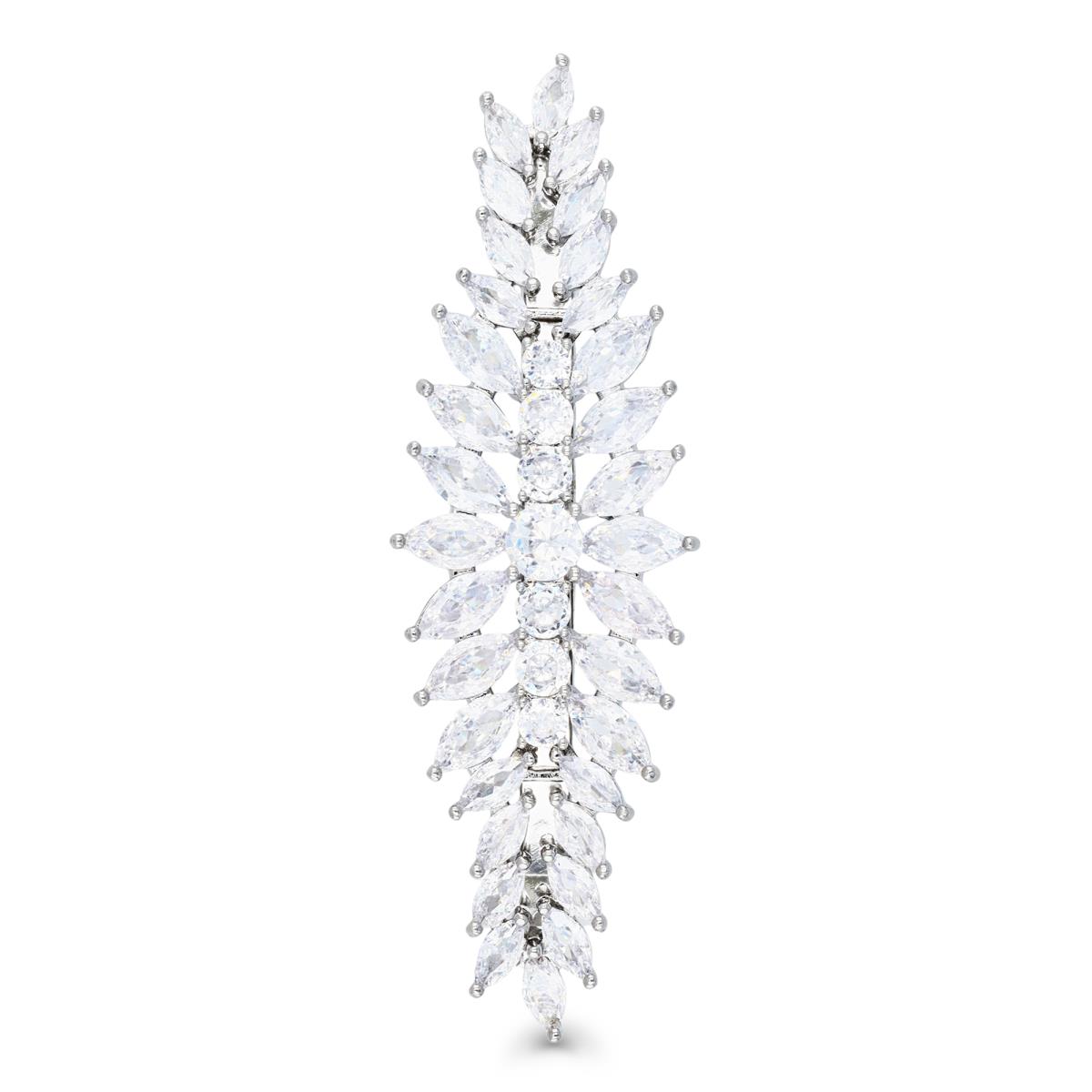 Brass Silver Plated & White CZ Floral Bridal Hair Barrette