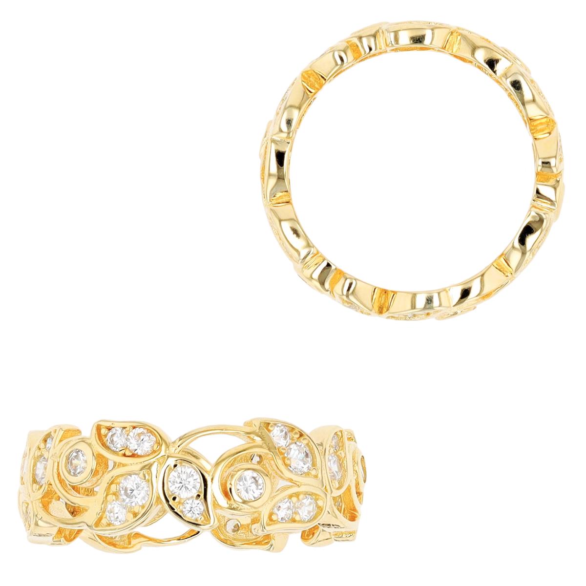 Sterling Silver Yellow CZ Floral Eternity Ring