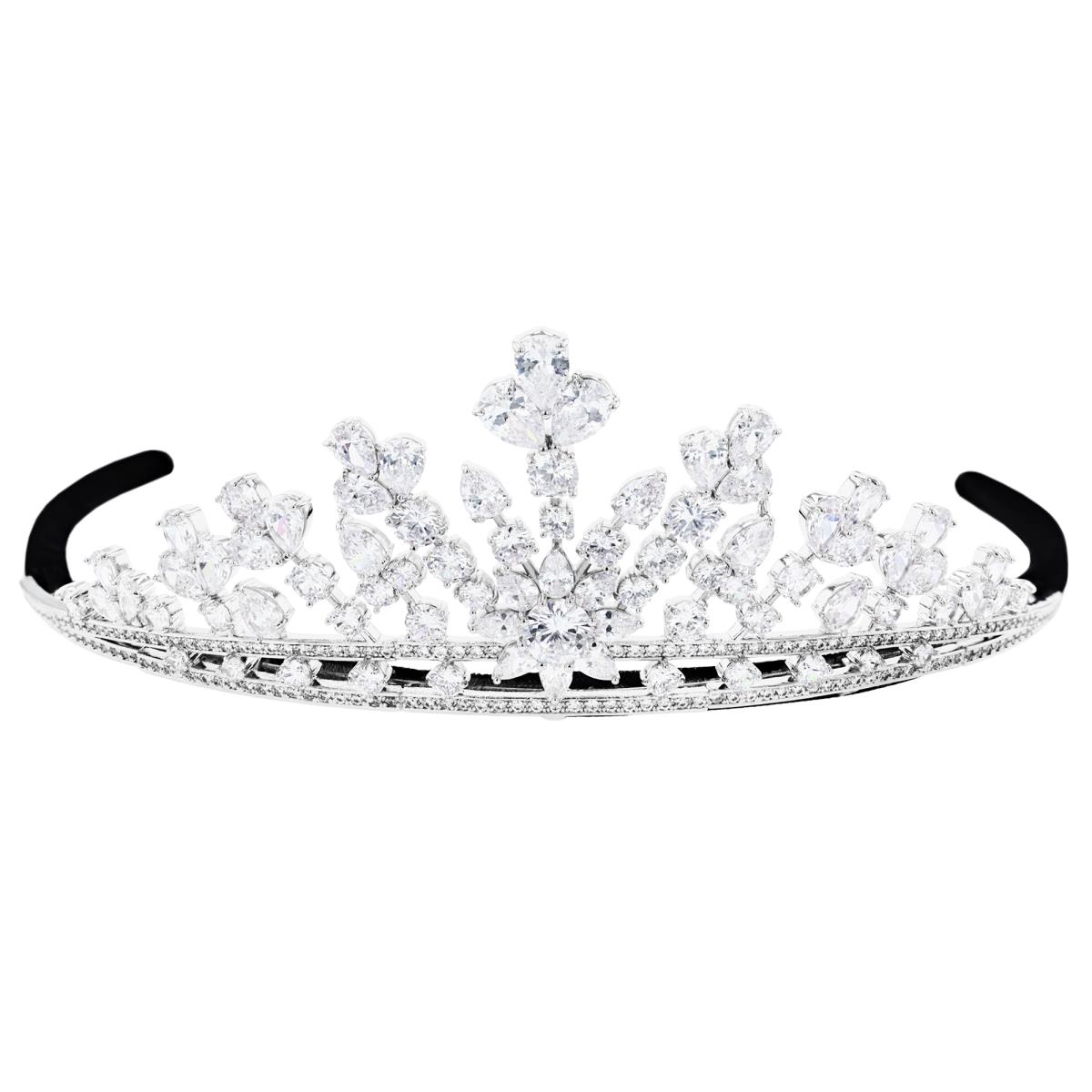 Brass Silver Plated & White CZ Floral Bridal Tiara