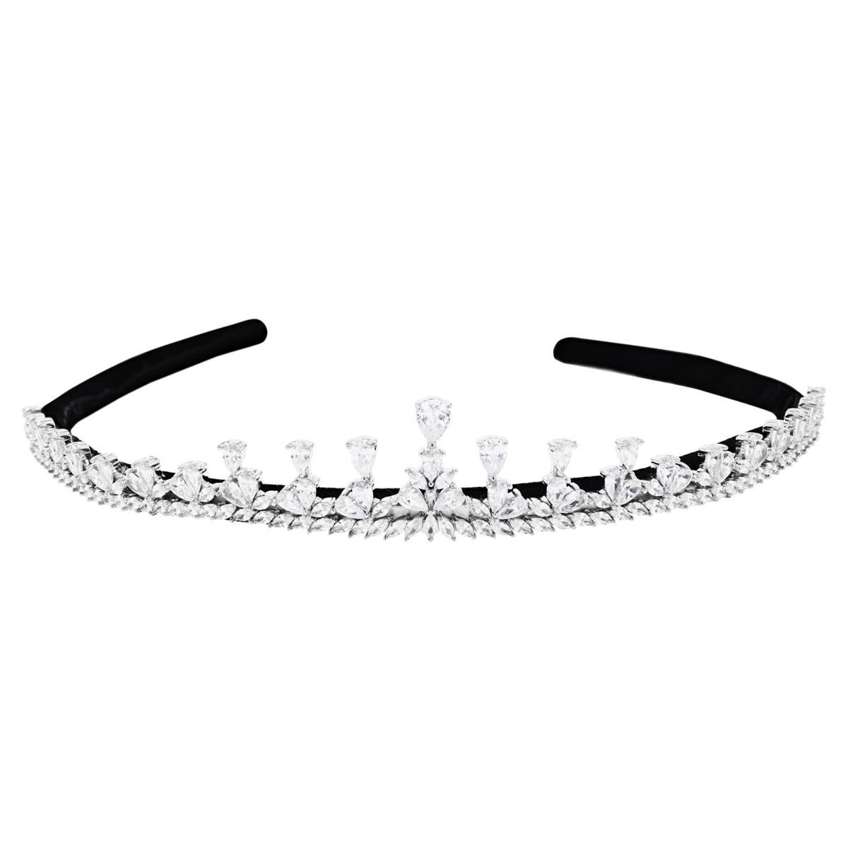 Brass Silver Plated & White CZ Droplets Bridal Tiara