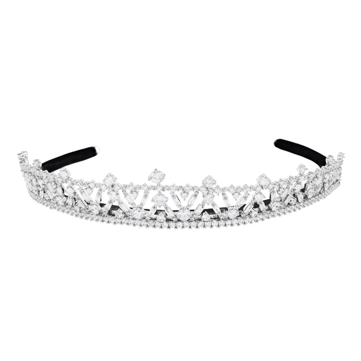 Brass Silver Plated & White CZ Elegant Bridal Tiara