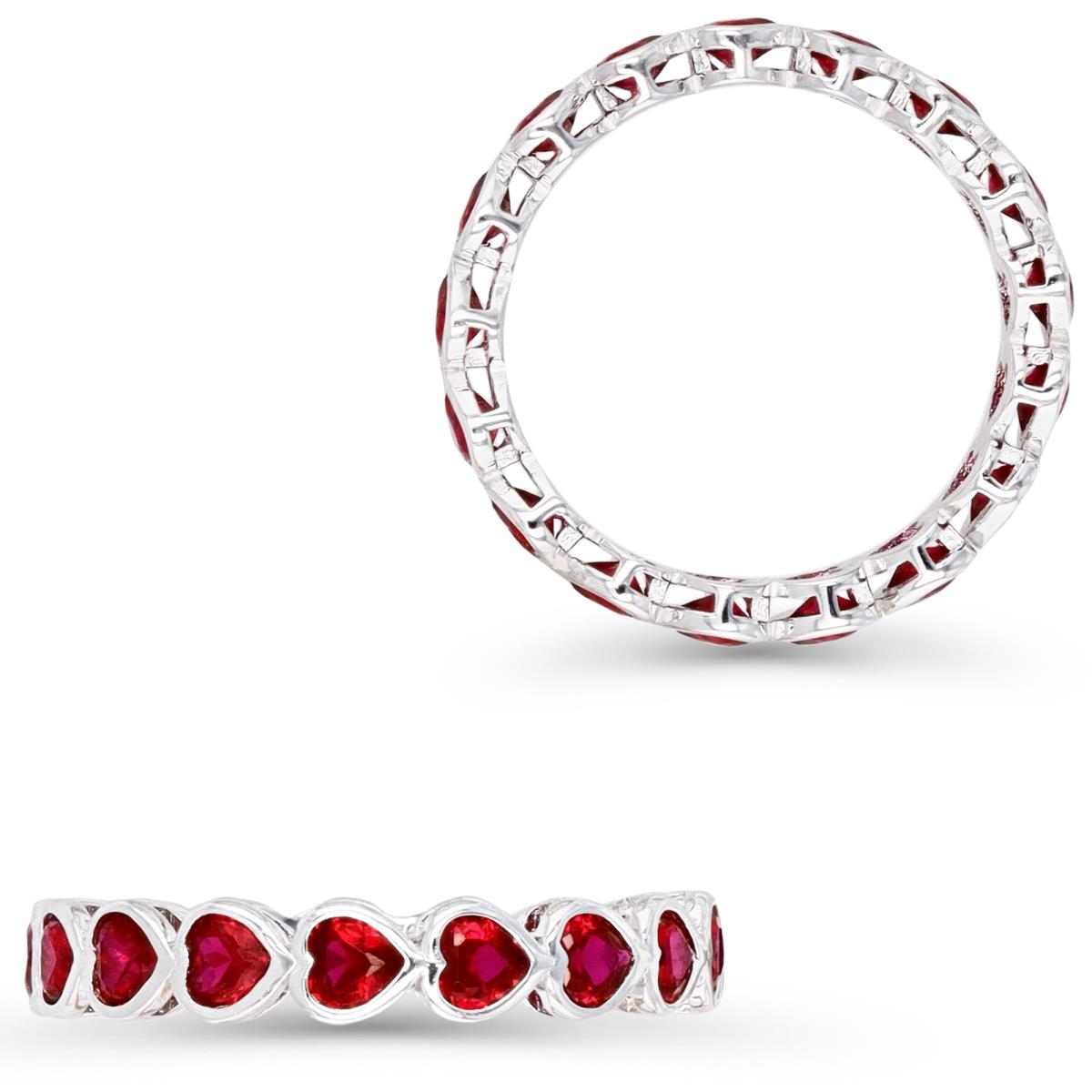 Sterling Silver Rhodium 3.5MM Cr Ruby #8 Heart Shape Eternity Ring