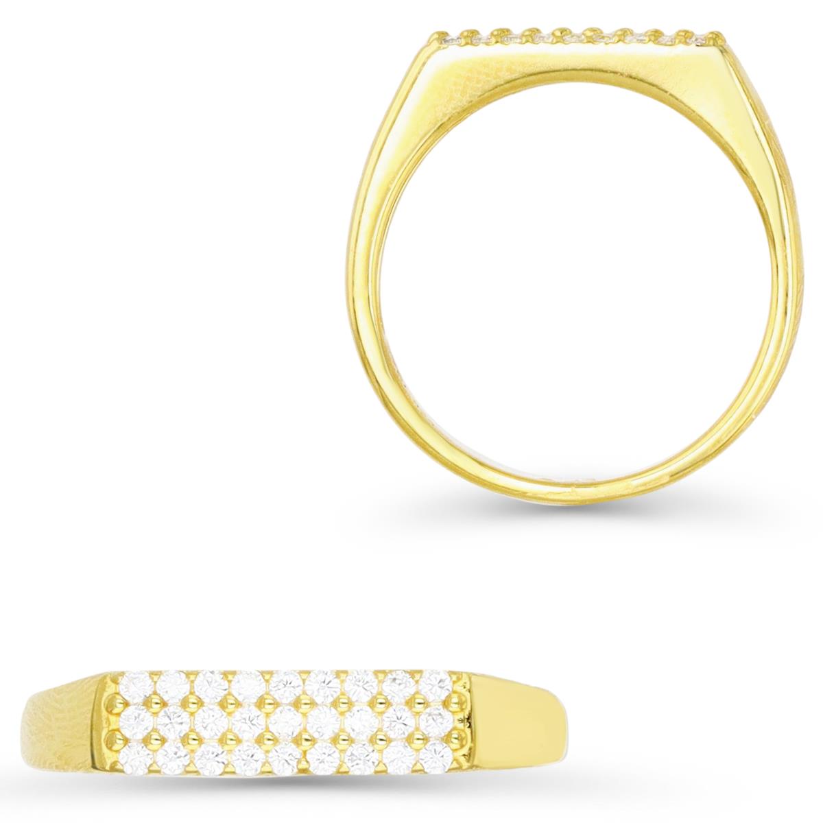 Sterling Silver Yellow 4MM White CZ Double Row Pave Bar Ring
