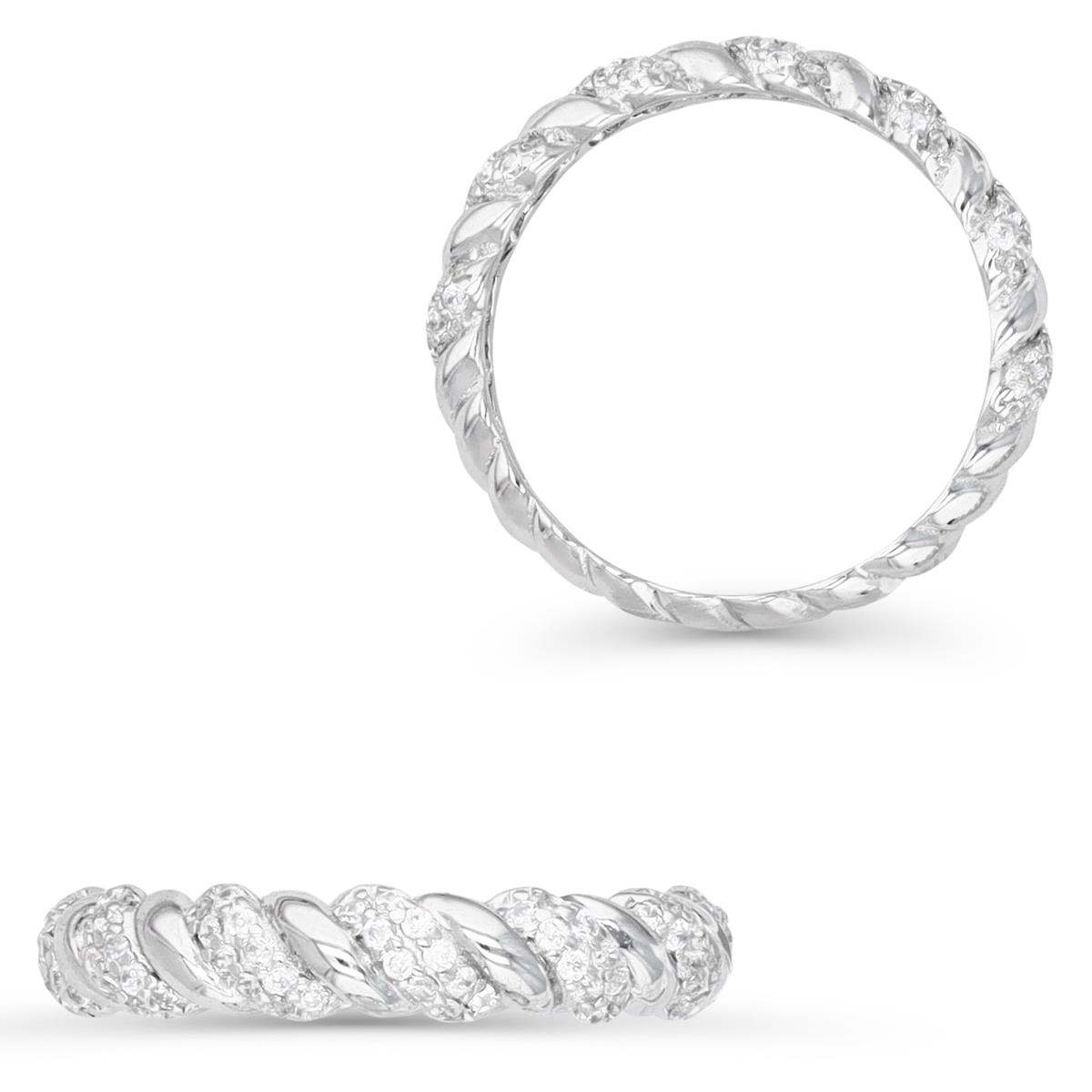 Sterling Silver Rhodium 4MM Polished White CZ Twisted Ring