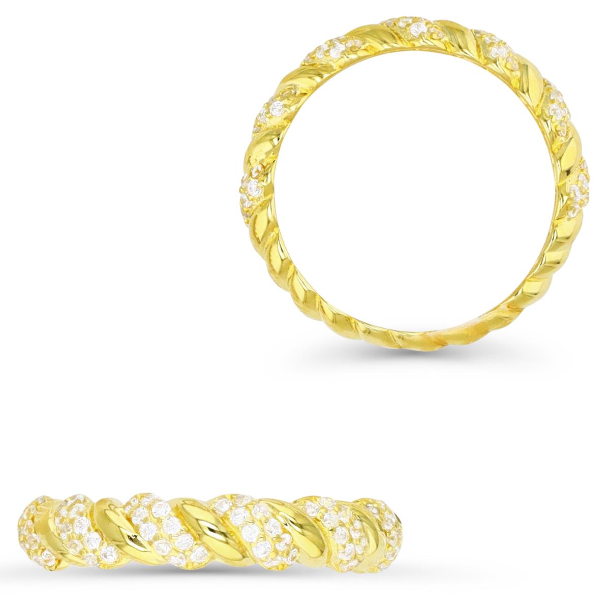 Sterling Silver Yellow 4MM Polished White CZ Twisted Ring