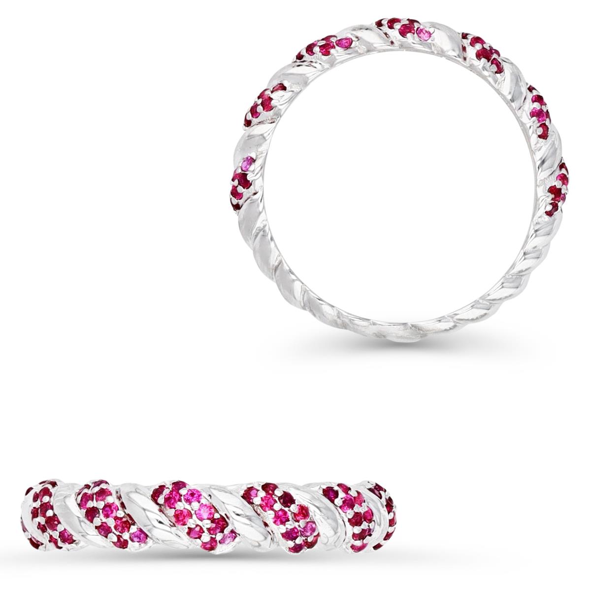 Sterling Silver Rhodium 4MM Polished Cr Ruby #8 Twisted Ring