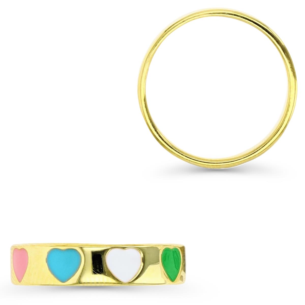 Sterling Silver Yellow 1M 4.5MM Multicolor Enamel Hearts  Band Ring