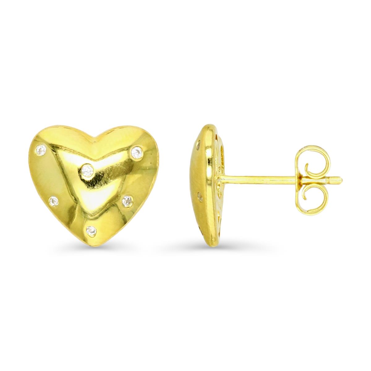 Sterling Silver Yellow & White CZ 12MM Polished Heart Stud Earring
