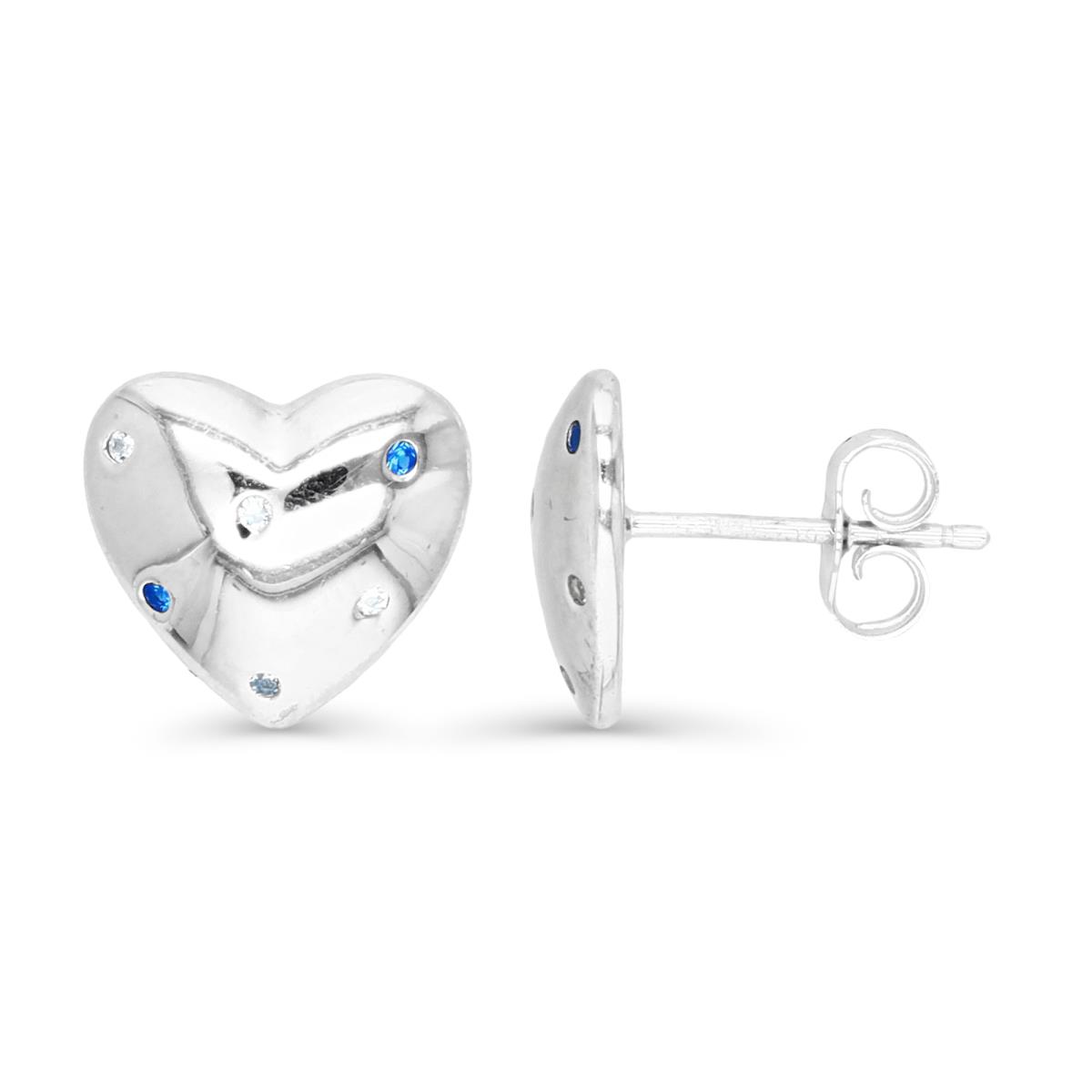 Sterling Silver Rhodium & Cr. Spinel #108, #119, #113 12MM Polished Heart Stud Earring