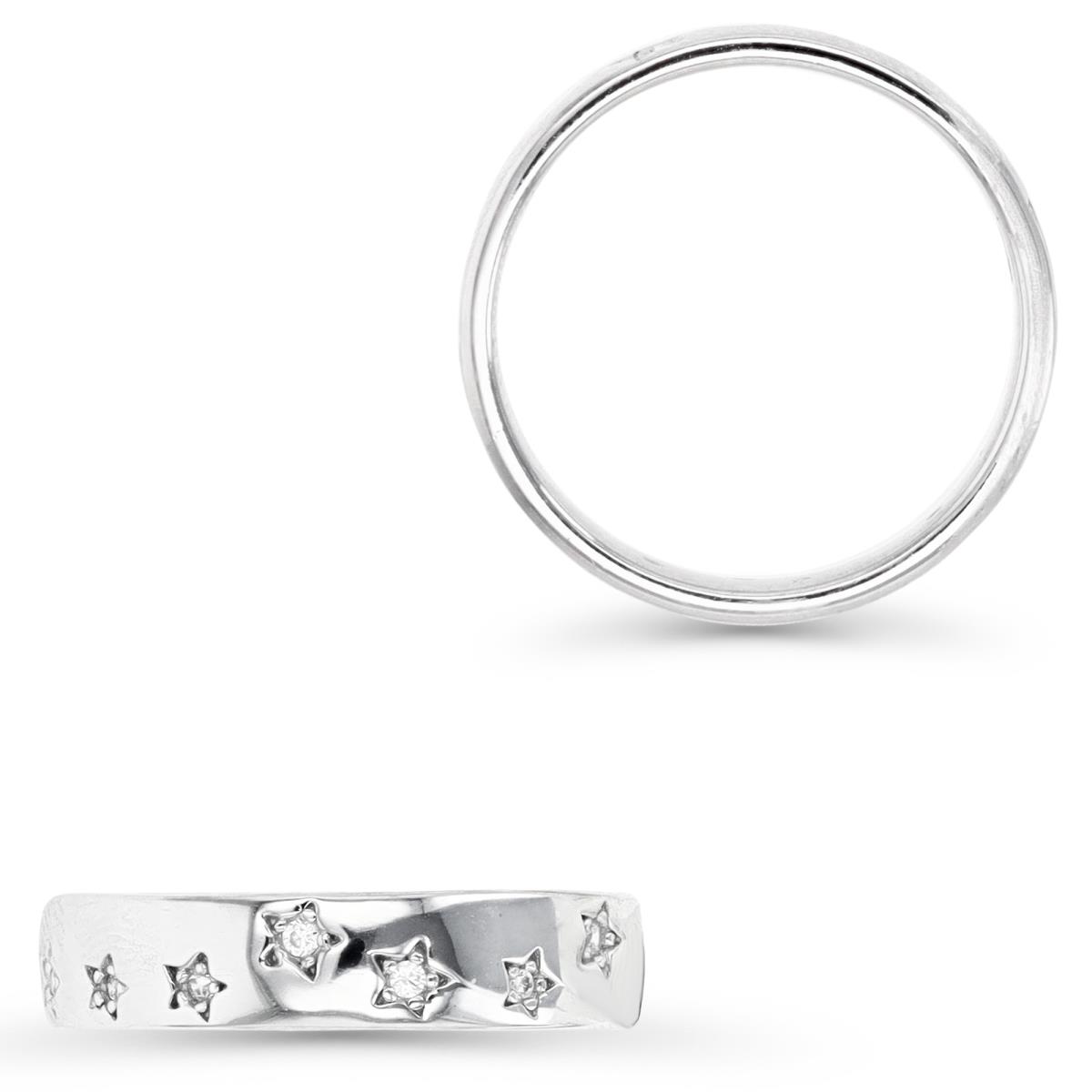 Sterling Silver Rhodium 4.5MM Polished White CZ Star Band Ring