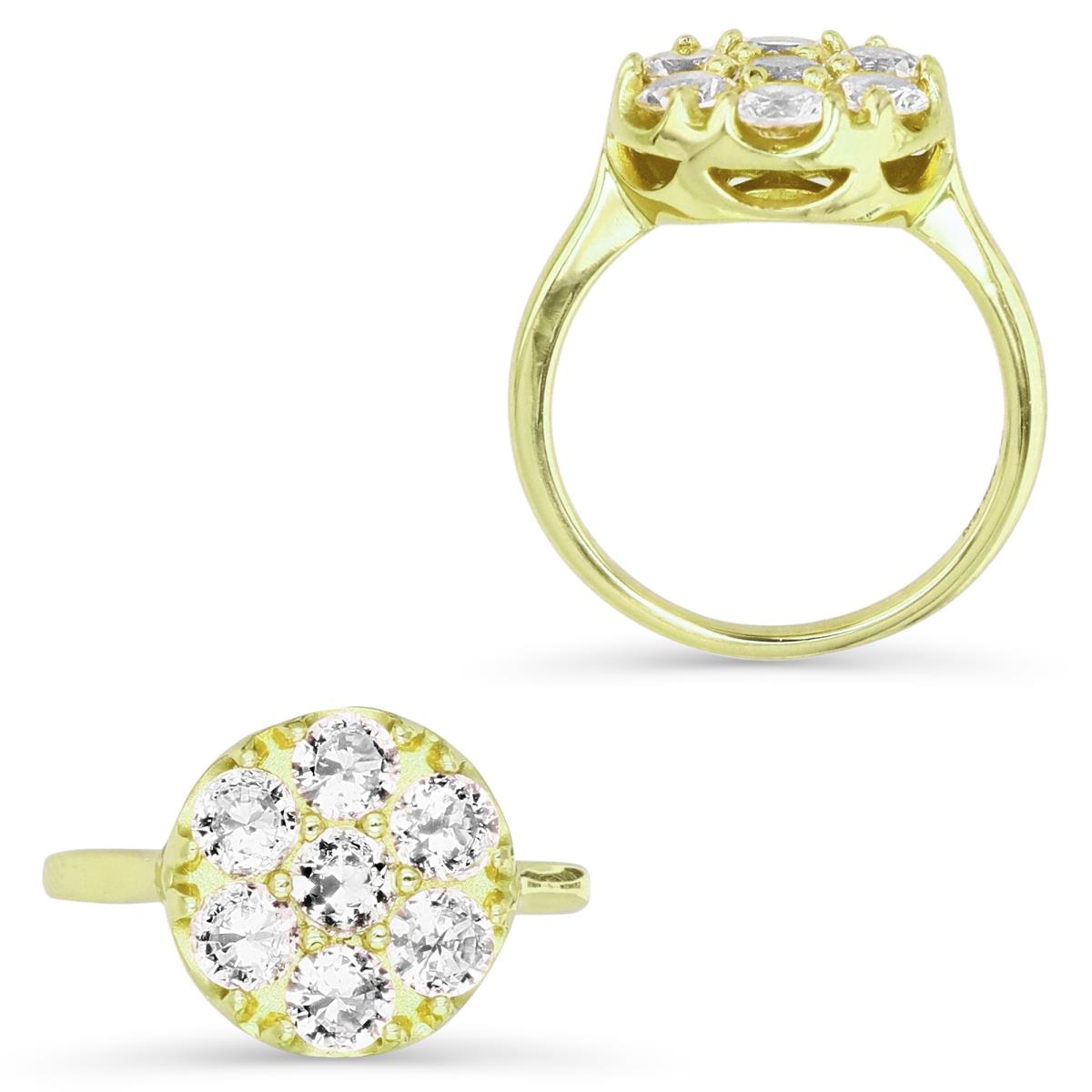 Sterling Silver Yellow 1M 12.5MM Polished White CZ Flower Ring