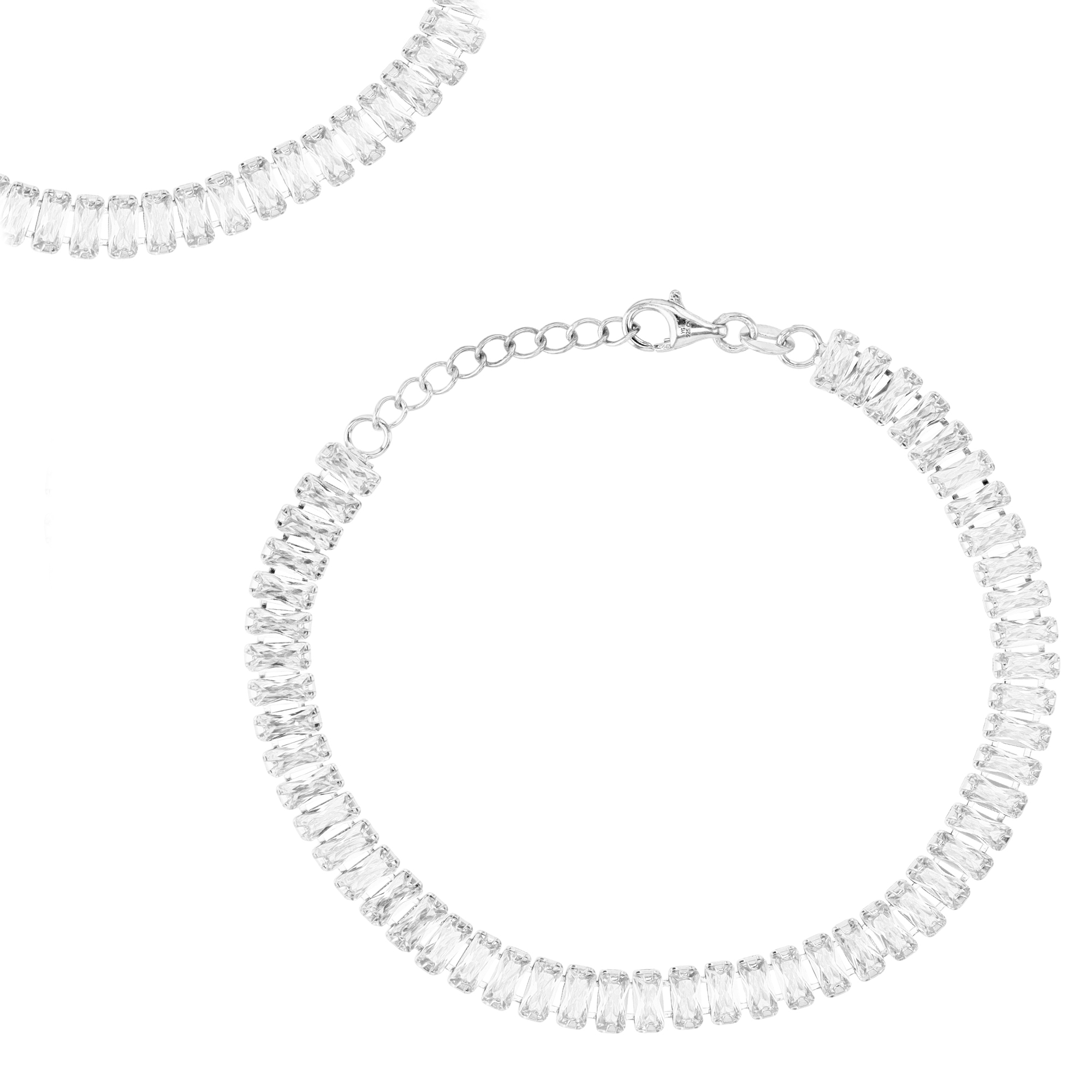 Sterling Silver Rhodium & SB Ct. White CZ Tennis 7+1" Bracelet