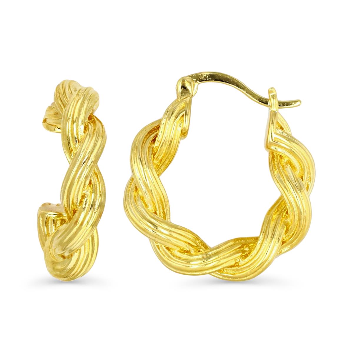 Sterling Silver Yellow 21MM Textured Braided Hoop Earring