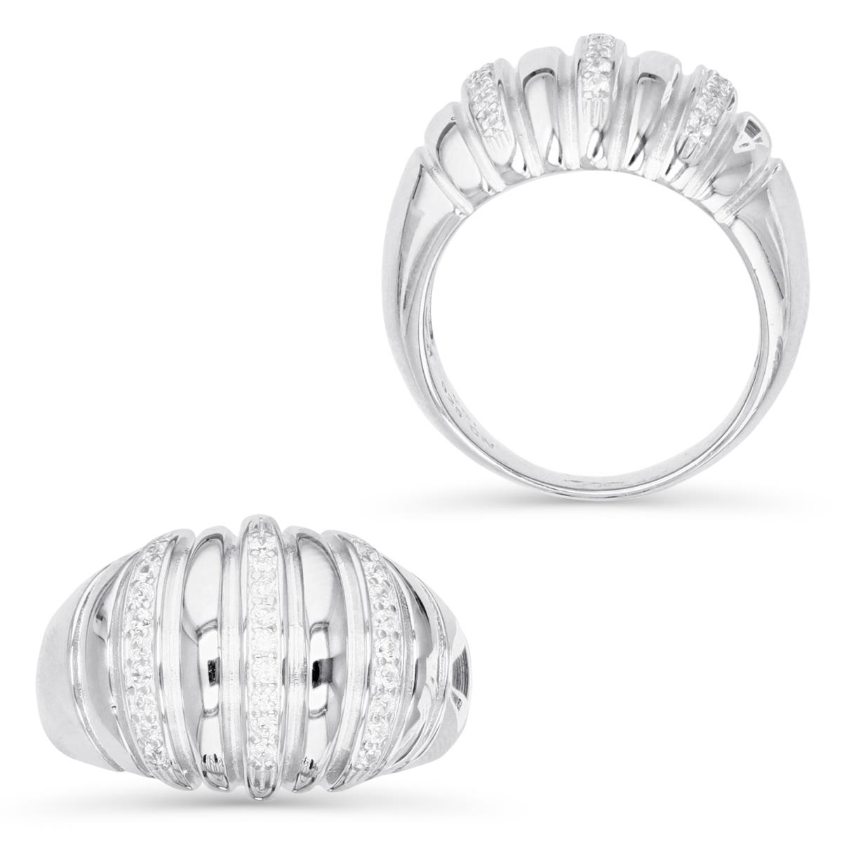 Sterling Silver Rhodium 15MM White CZ Dome  Ring
