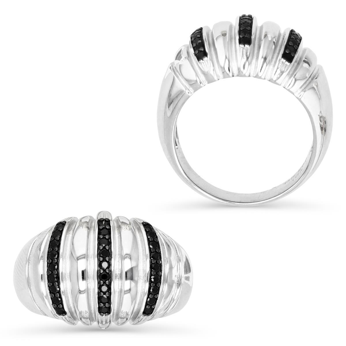 Sterling Silver Rhodium 15MM Black Spinel Dome  Ring