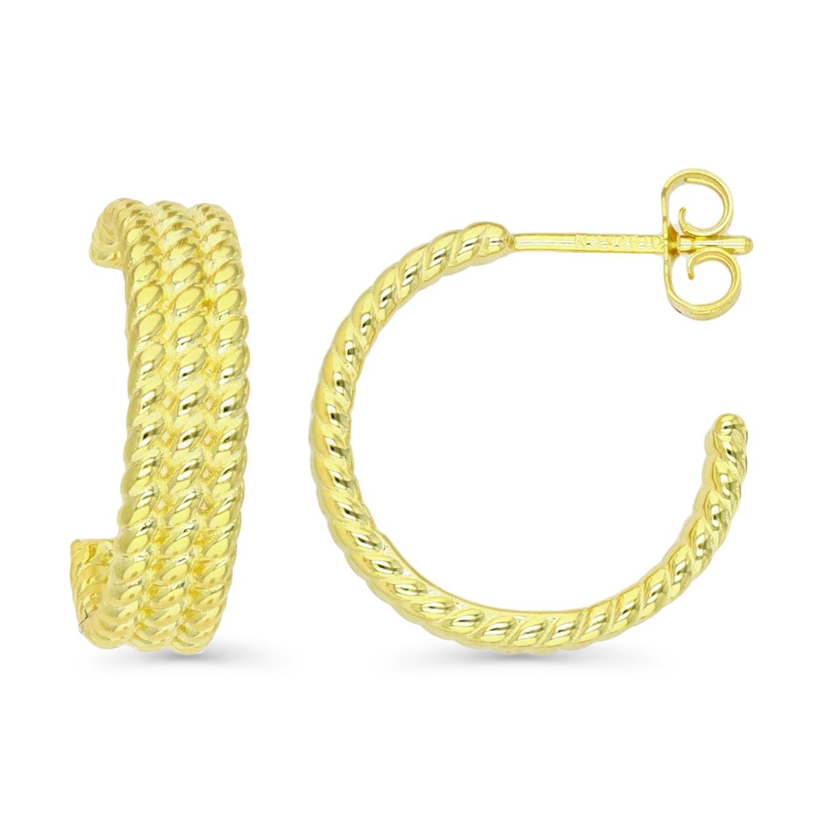 Sterling Silver Yellow 20MM Triple-Row Rope Design Hoop Earring