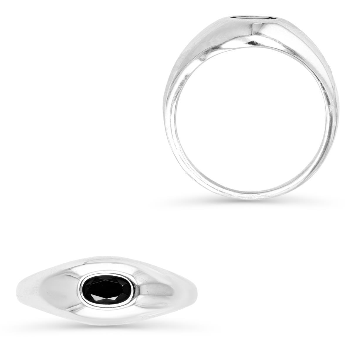 Sterling Silver Rhodium 6X4MM Polished Oval Black Spinel Bezel Ring