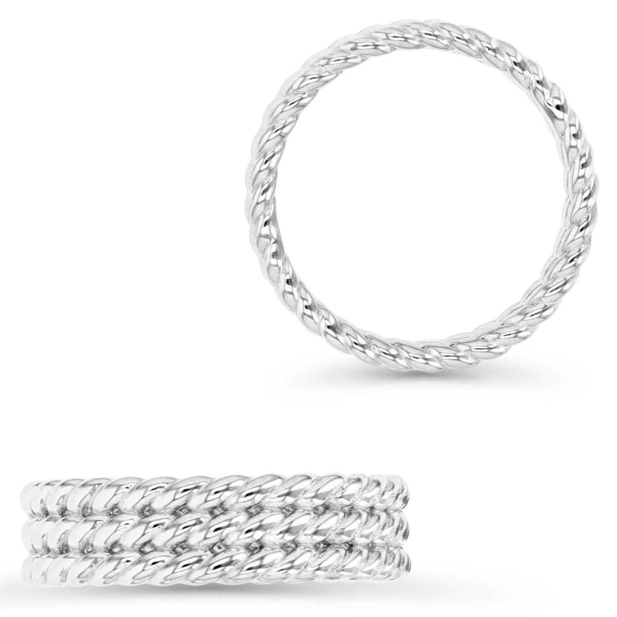 Sterling Silver Rhodium Triple-Row Rope Design 6MM Wide Band Ring
