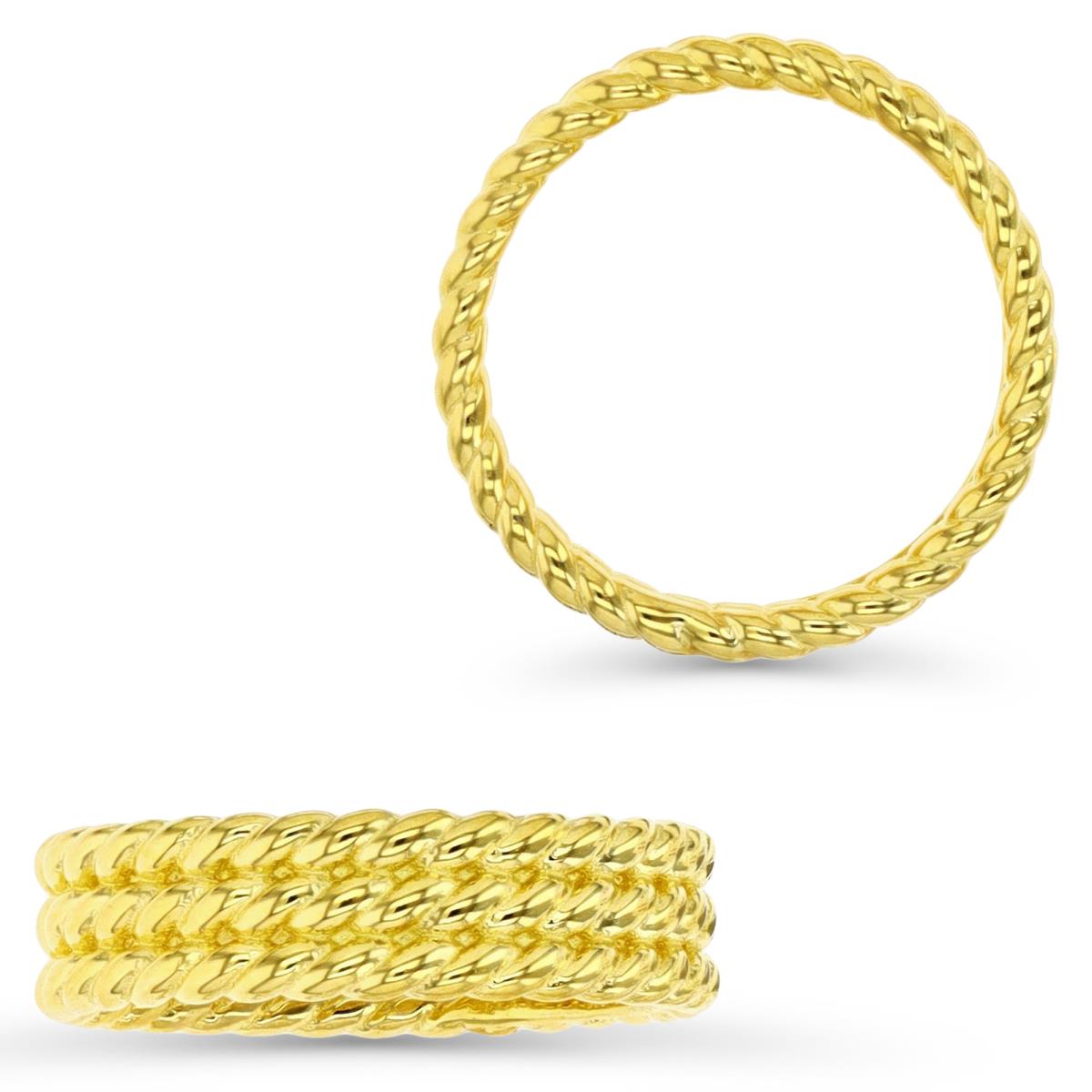 Sterling Silver Yellow Triple-Row Rope Design 6MM Wide Band Ring