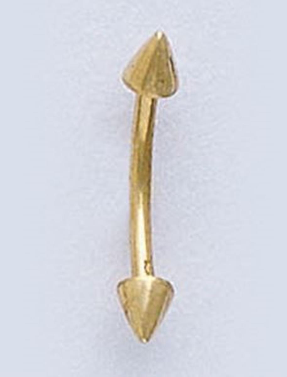 14K Yellow Gold Polished 16G Curved Arrow EyeBrow Barbell 
