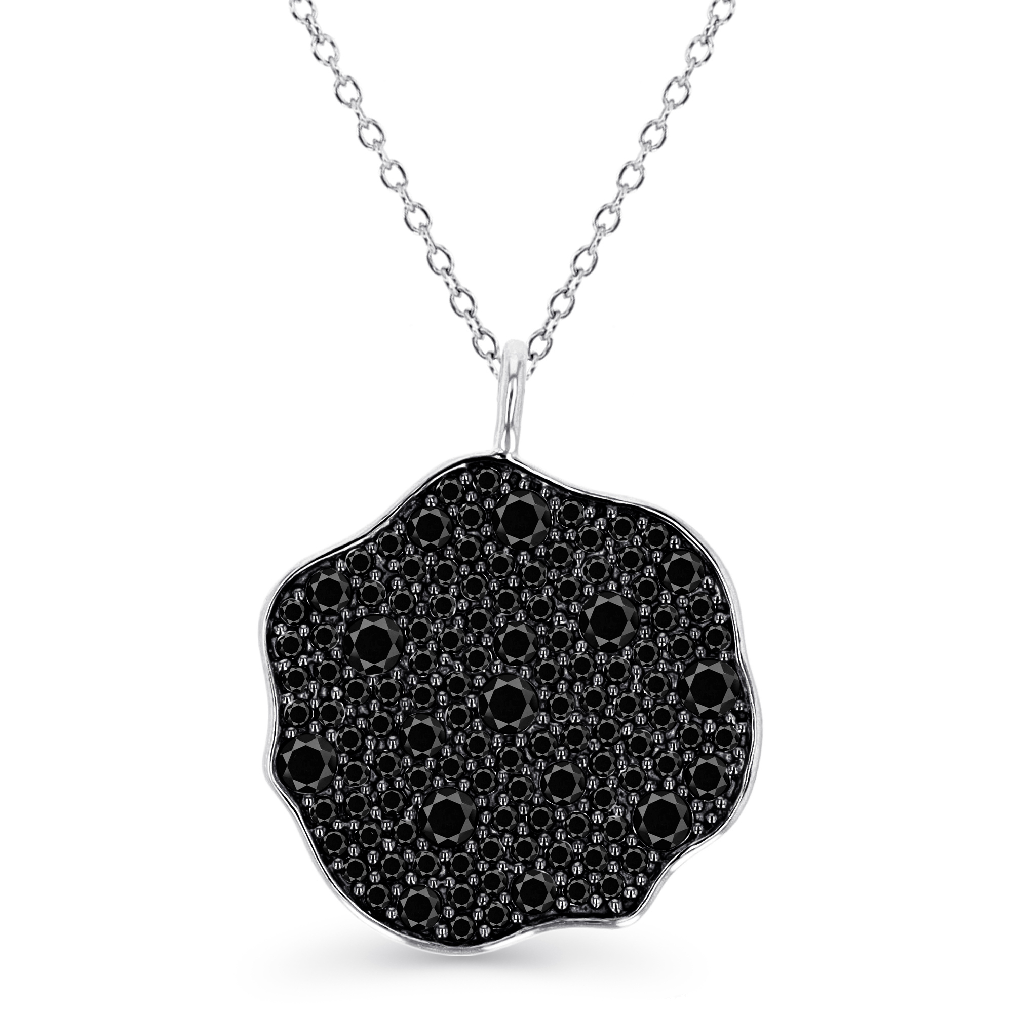 18K White Gold & 1.00Cttw Black Diamond Pave Flower 16''+1''+1'' Necklace