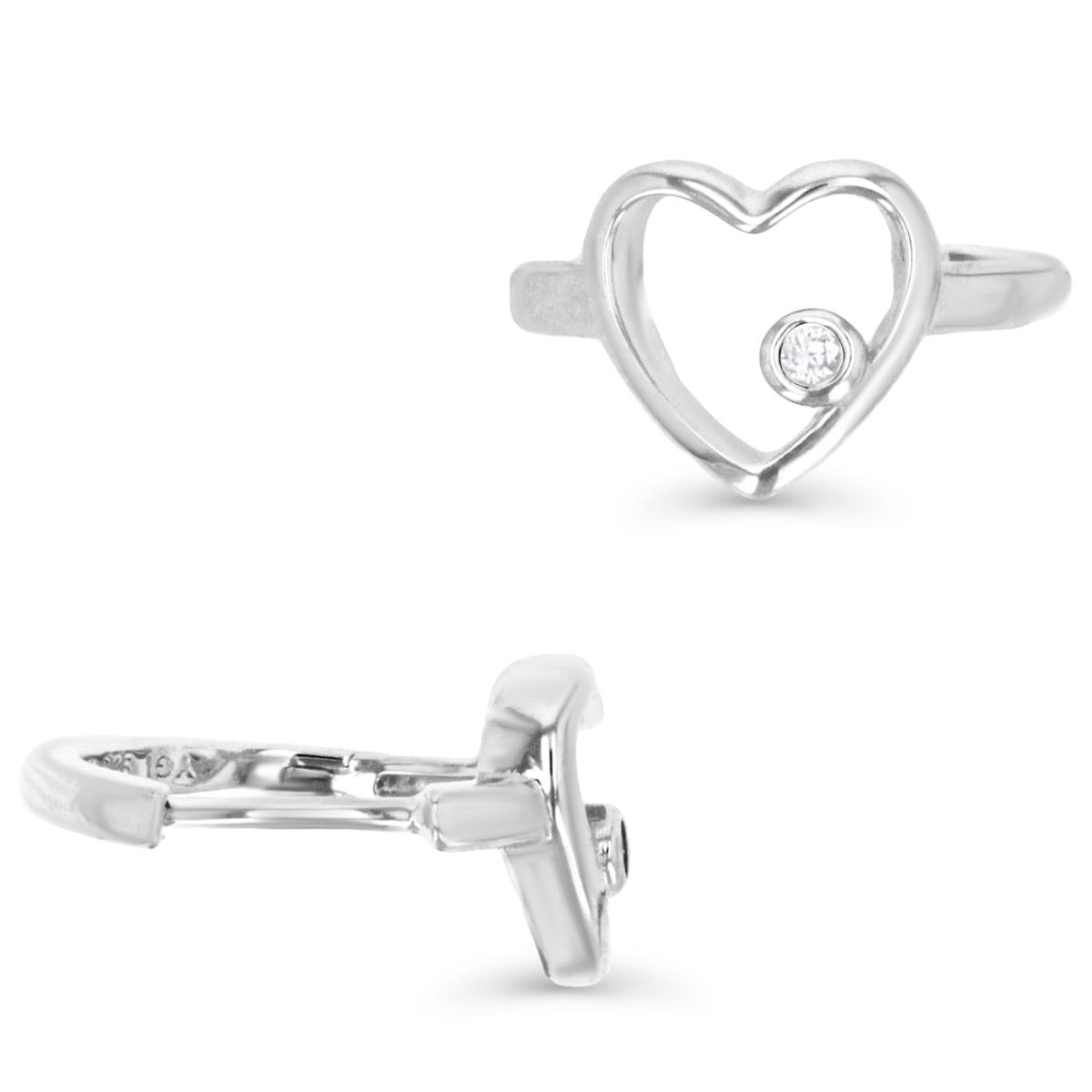 Sterling Silver Rhodium & White CZ Open Heart Huggie Earring