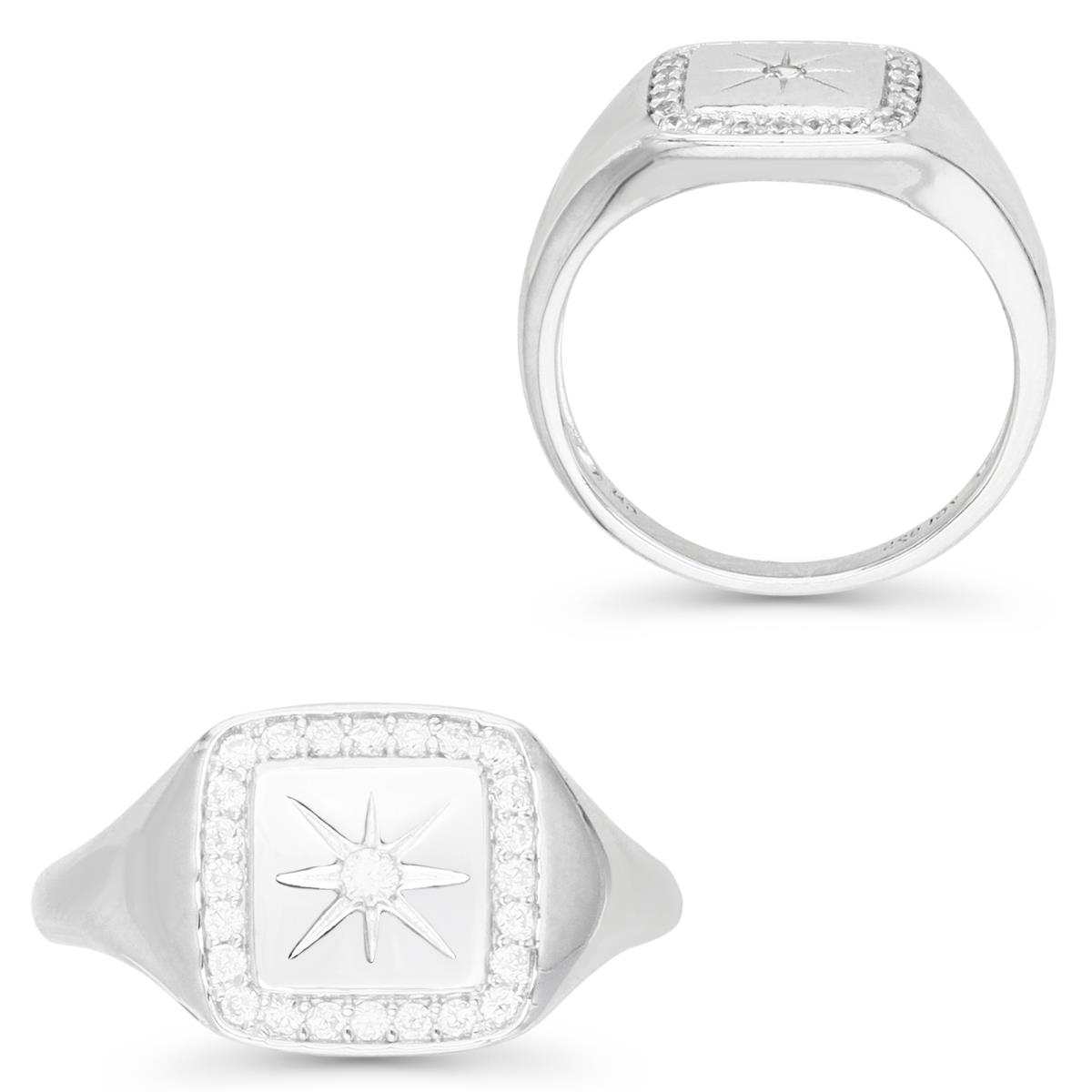 Sterling Silver Rhodium 11MM White CZ Square Signet Ring