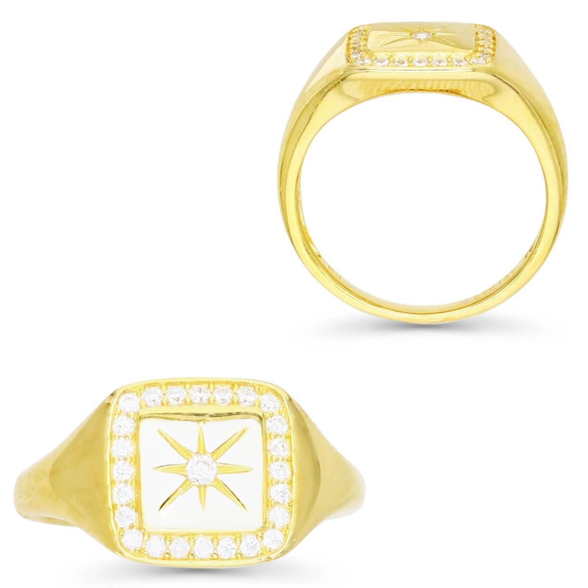 Sterling Silver Yellow 1M 11MM White CZ Square Signet Ring