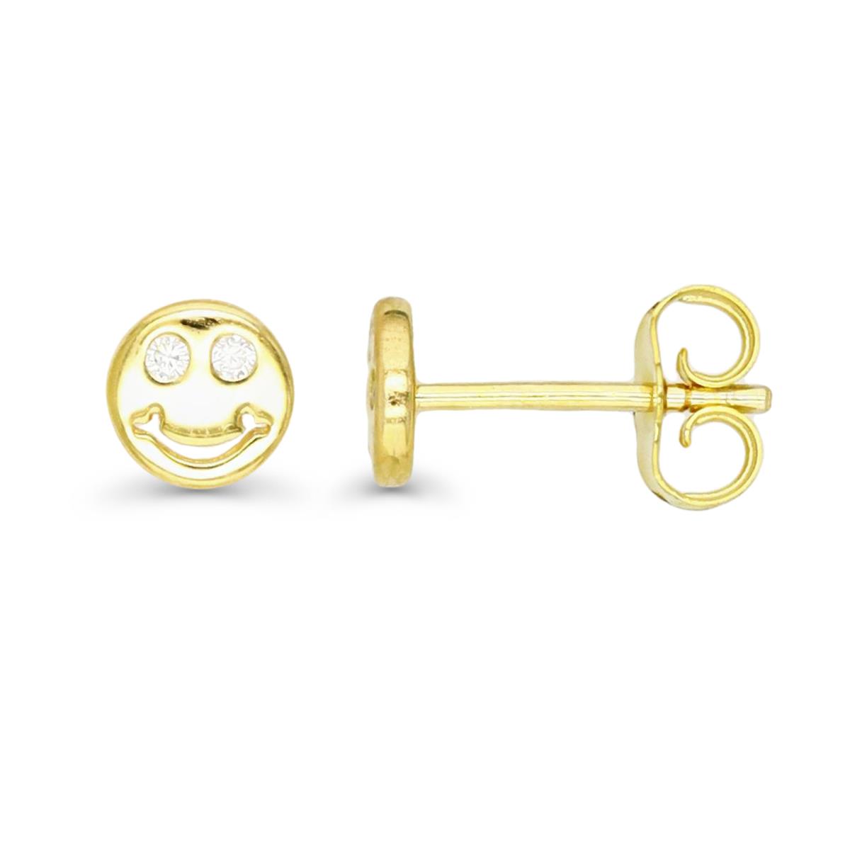 Sterling Silver Yellow 1M 6MM Polished White CZ Smiley Face Stud Earring